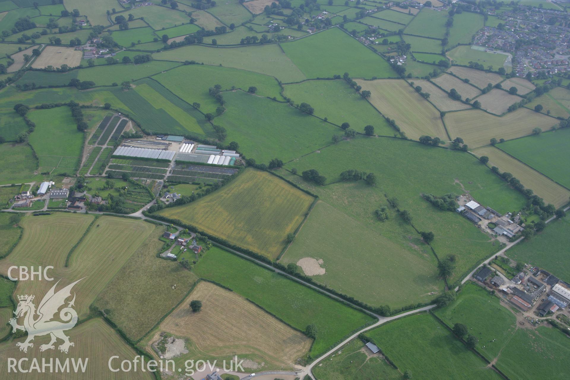 RCAHMW colour oblique photograph of Domgay Lane Linear Cropmarks and Field System. Taken by Toby Driver on 24/07/2008.