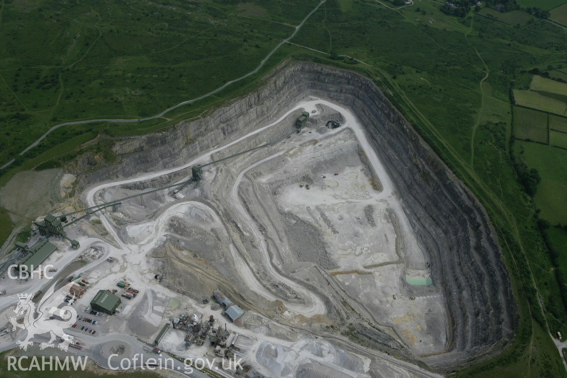 RCAHMW colour oblique photograph of Pant-y-pwll-dwr Quarry, Halkyn Mountain. Taken by Toby Driver on 01/07/2008.