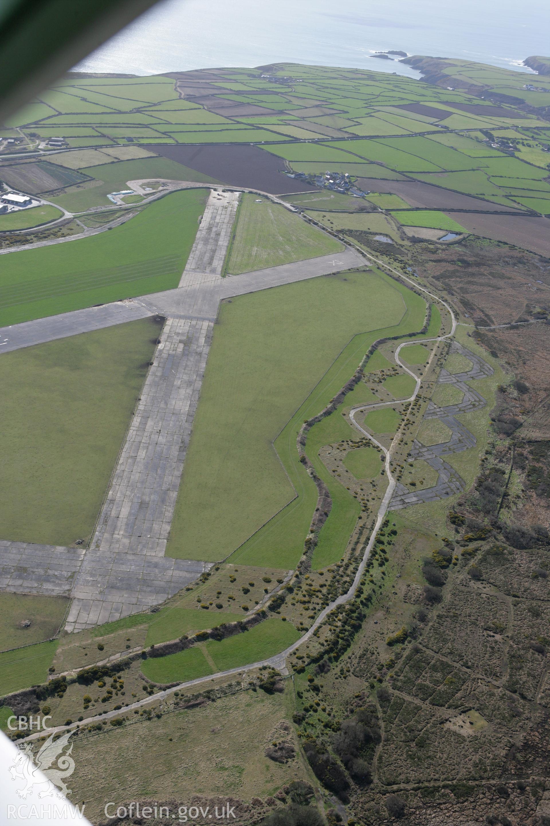 RCAHMW colour oblique photograph of St David's Airfield, Solva. Taken by Toby Driver on 04/03/2008.