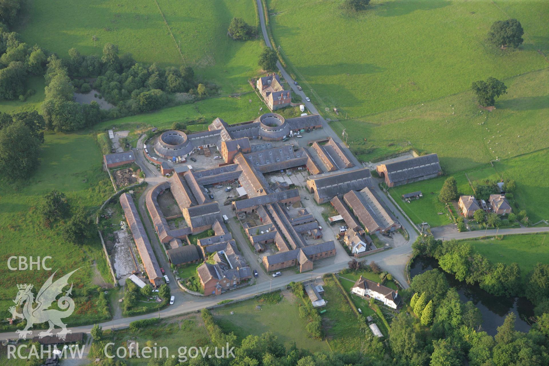 RCAHMW colour oblique photograph of Leighton Model Farm, near Welshpool. Taken by Toby Driver on 24/07/2008.