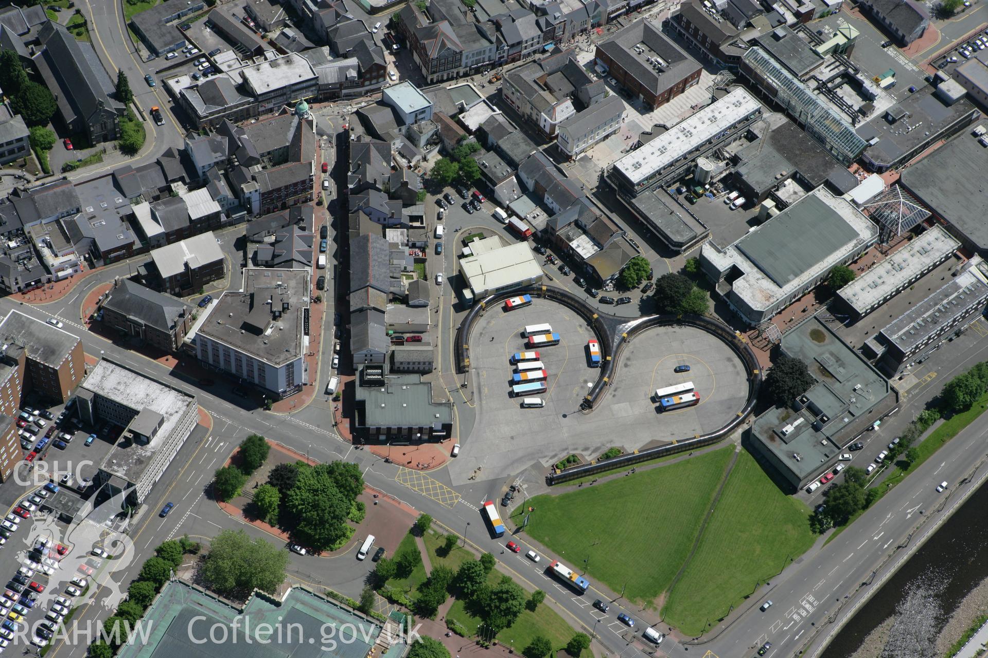 RCAHMW colour oblique photograph of Merthyr Tydfil Bus Station. Taken by Toby Driver on 09/06/2008.