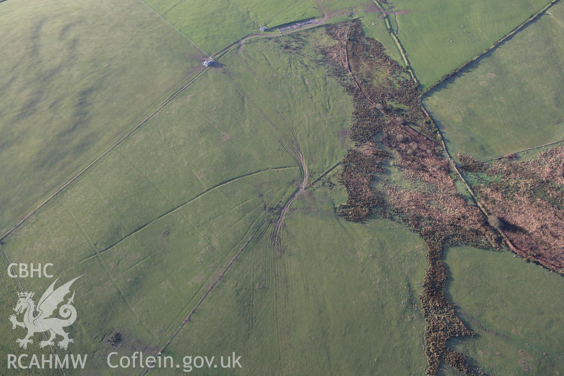 RCAHMW colour oblique photograph of Mynydd Tre-Newydd Drainage System. Taken by Toby Driver on 15/12/2008.