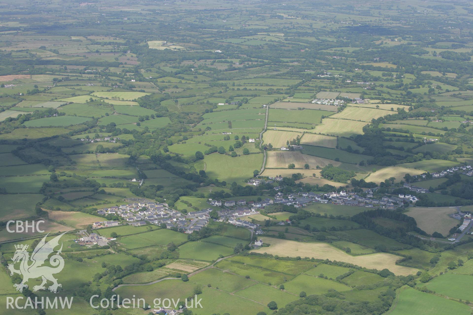 RCAHMW colour oblique photograph of Chwilog village, view from the south. Taken by Toby Driver on 13/06/2008.