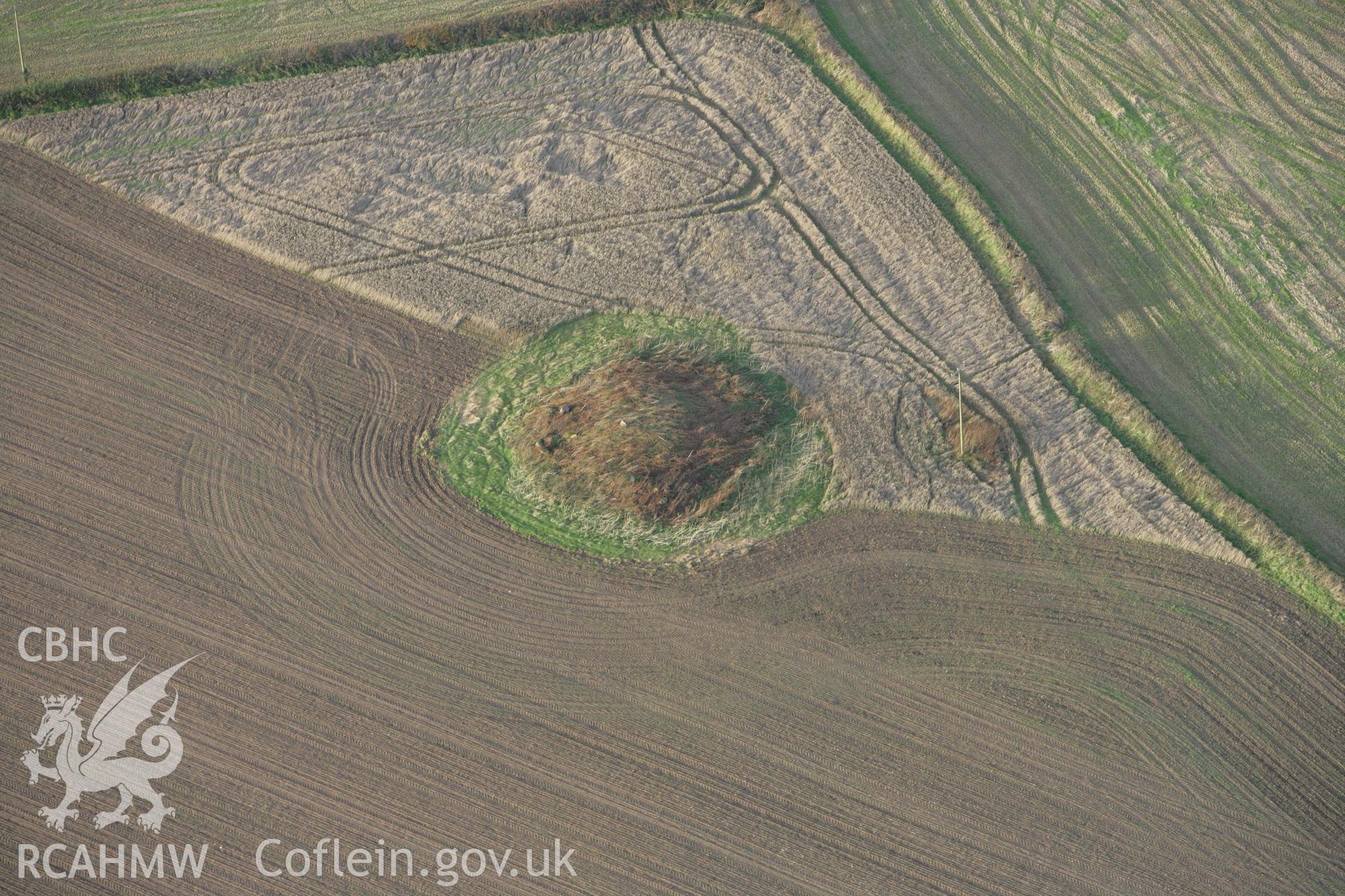 RCAHMW colour oblique photograph of Mynydd Herbert Round Barrow. Taken by Toby Driver on 12/11/2008.