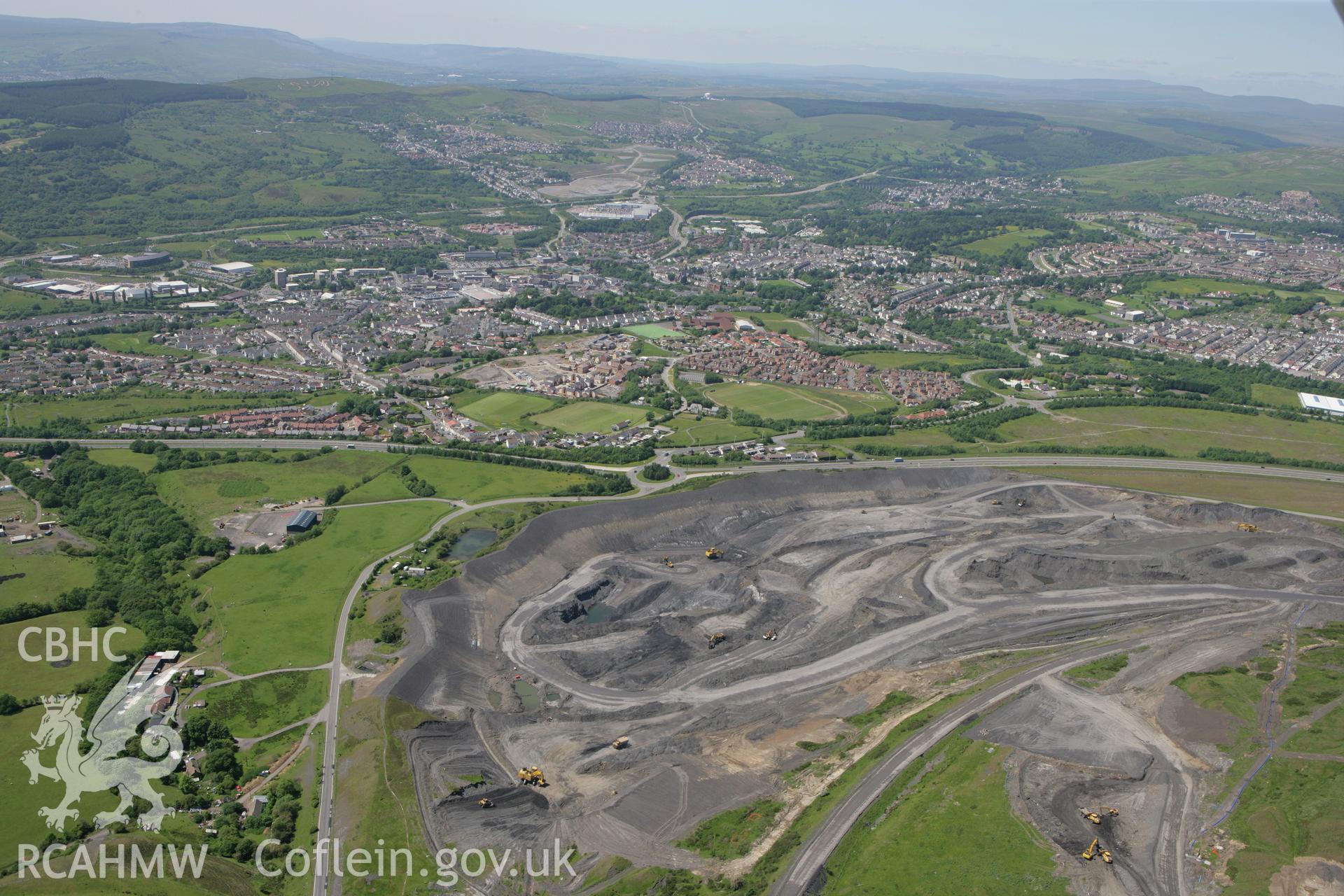 RCAHMW colour oblique photograph of Ffos-y-fran Land Reclaimation Scheme (Dowlais Opencast). Taken by Toby Driver on 09/06/2008.