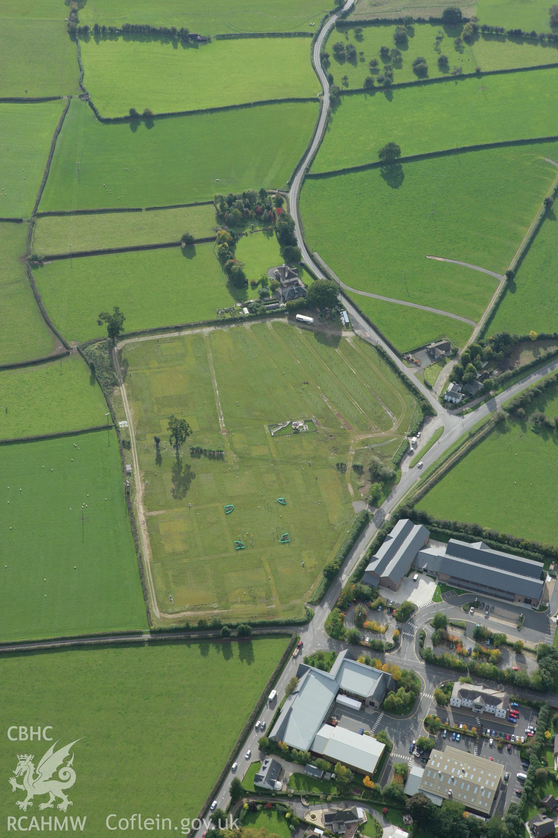 RCAHMW colour oblique photograph of Hay-on-Wye Festival Site. Taken by Toby Driver on 10/10/2008.