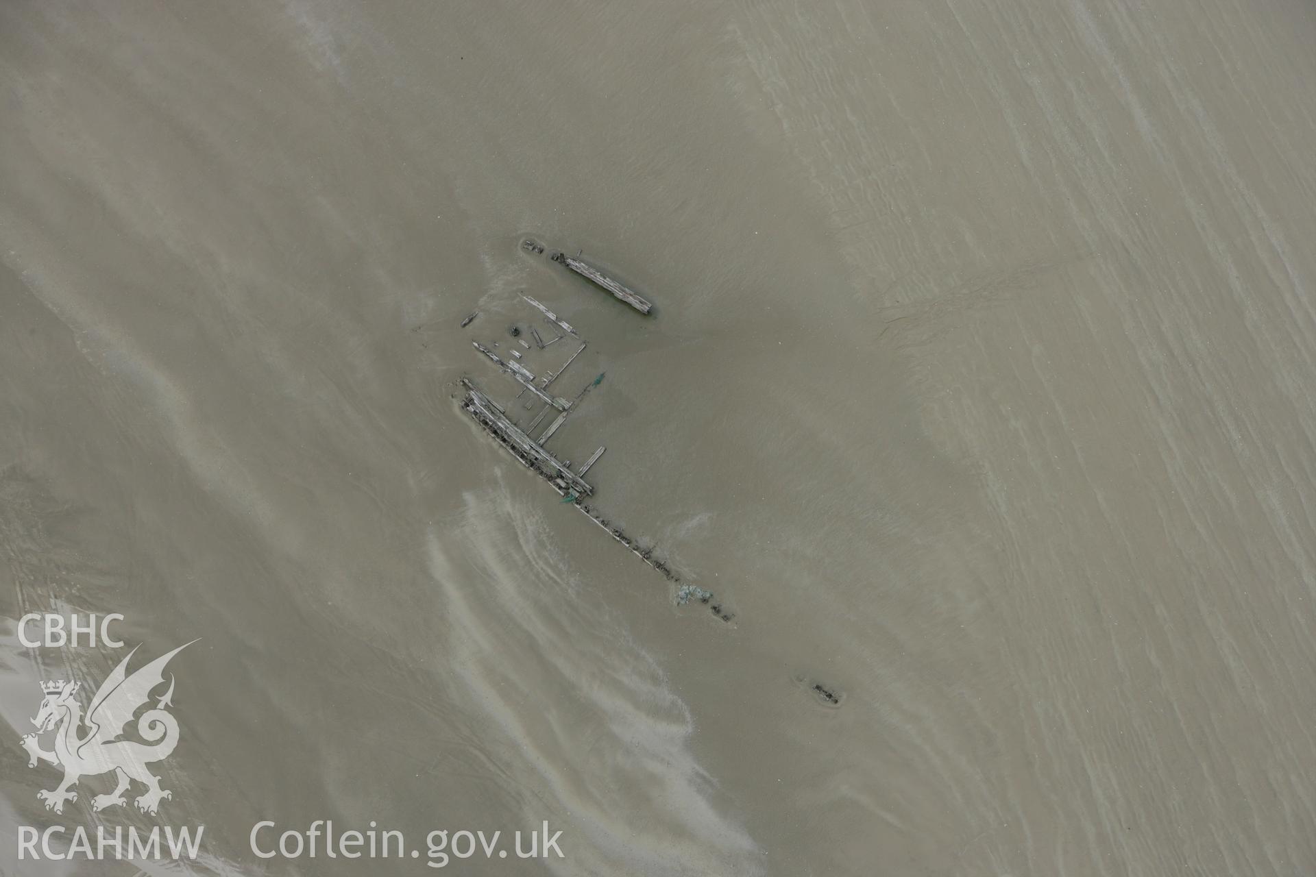RCAHMW colour oblique photograph of Paul shipwreck, Cefn Sidan Sands. Taken by Toby Driver on 20/06/2008.