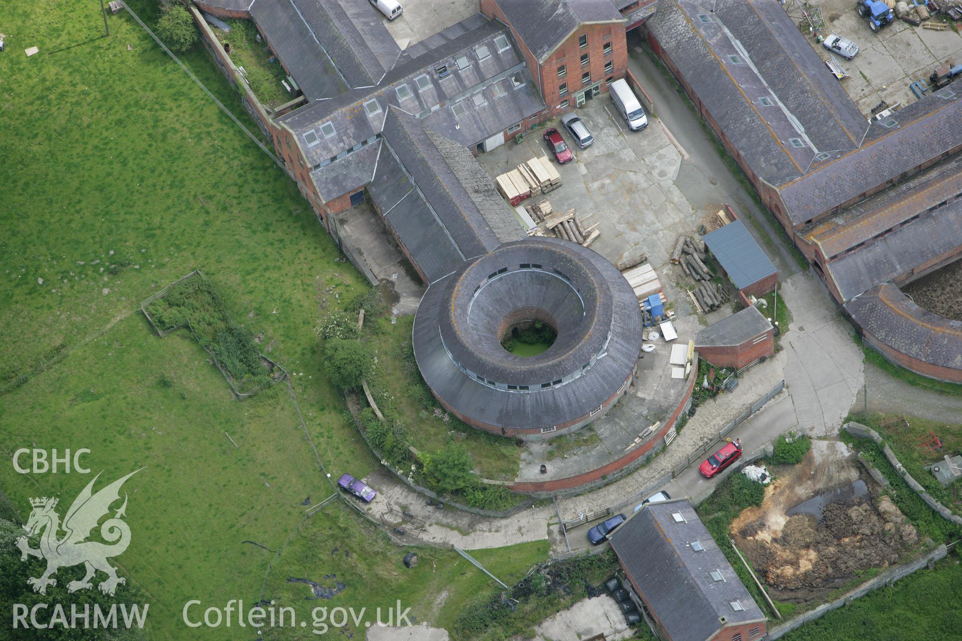 RCAHMW colour oblique photograph of Piggery, Leighton Model Farm, Leighton Estate, Welshpool. Taken by Toby Driver on 01/07/2008.