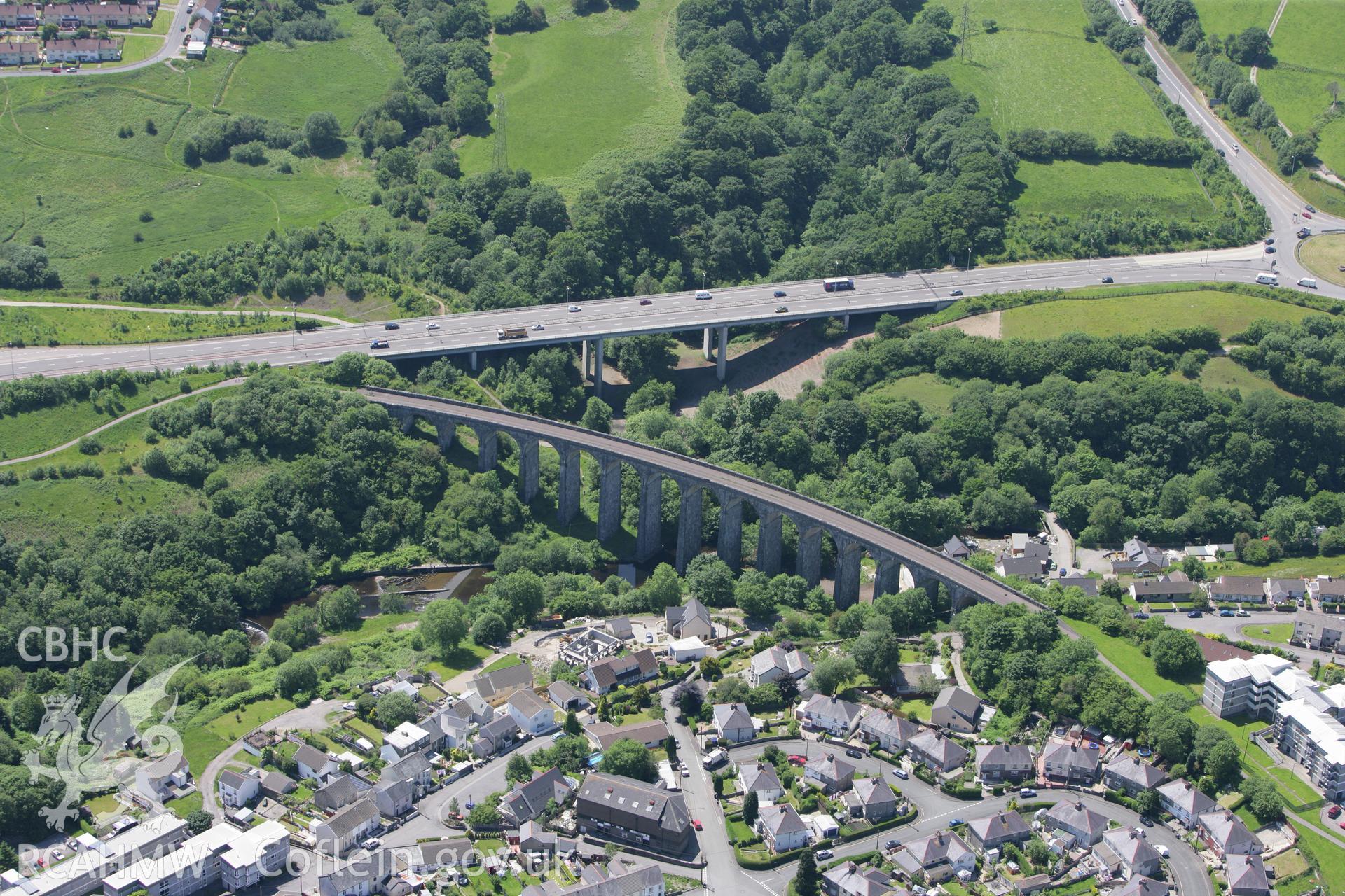 RCAHMW colour oblique photograph of Cefn-coed-y-cymmer Viaduct. Taken by Toby Driver on 09/06/2008.