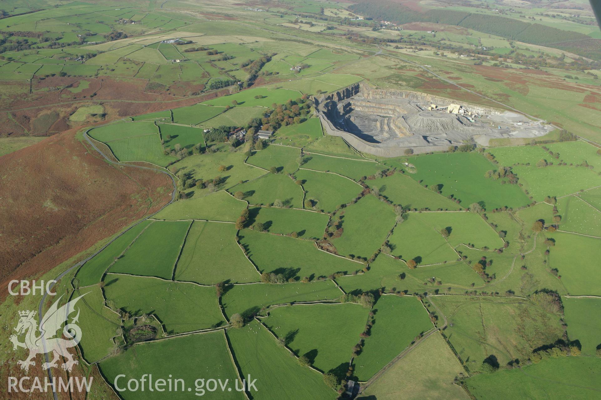 RCAHMW colour oblique photograph of Gelligaer Quarry. Taken by Toby Driver on 16/10/2008.