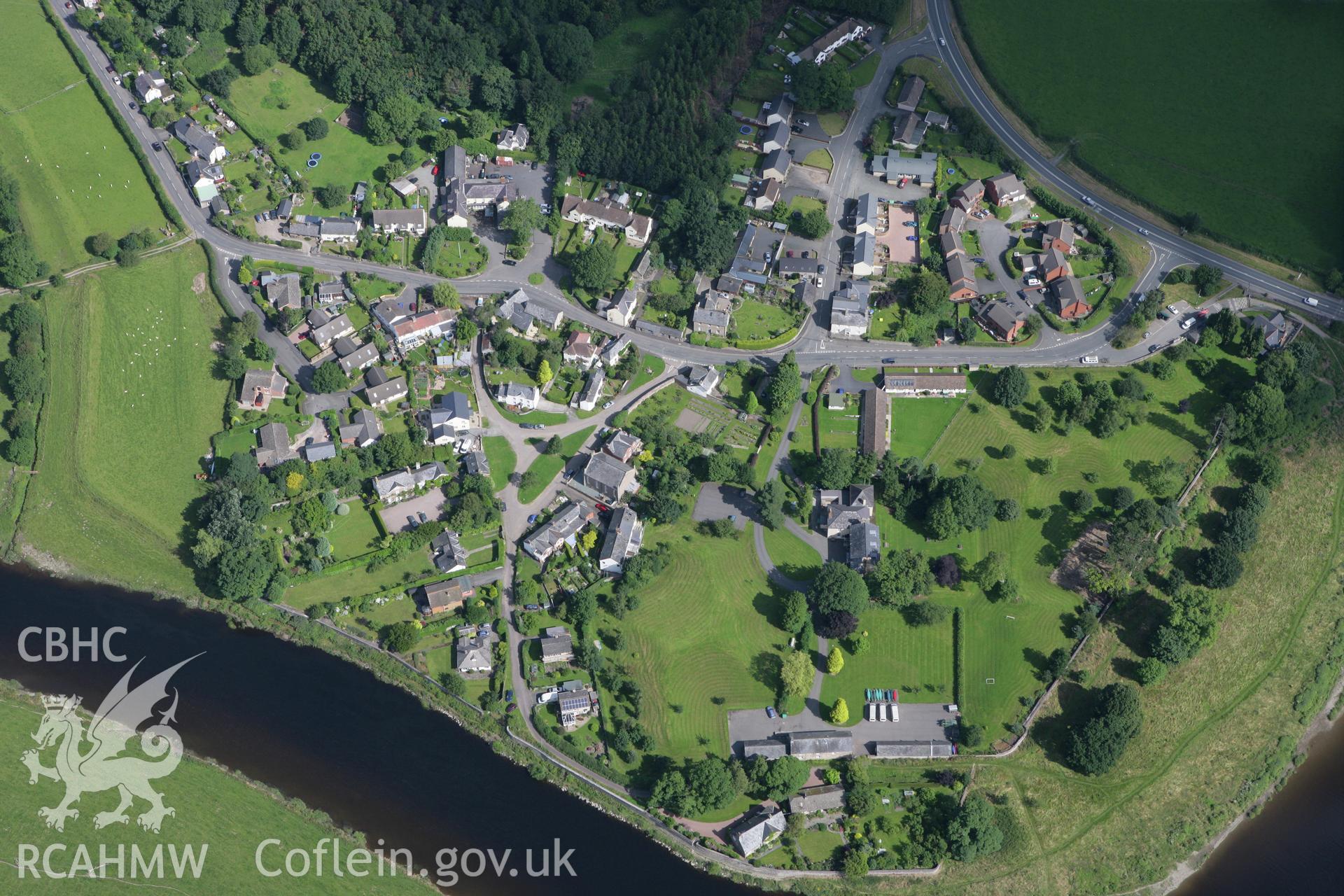 RCAHMW colour oblique photograph of Glasbury village. Taken by Toby Driver on 21/07/2008.