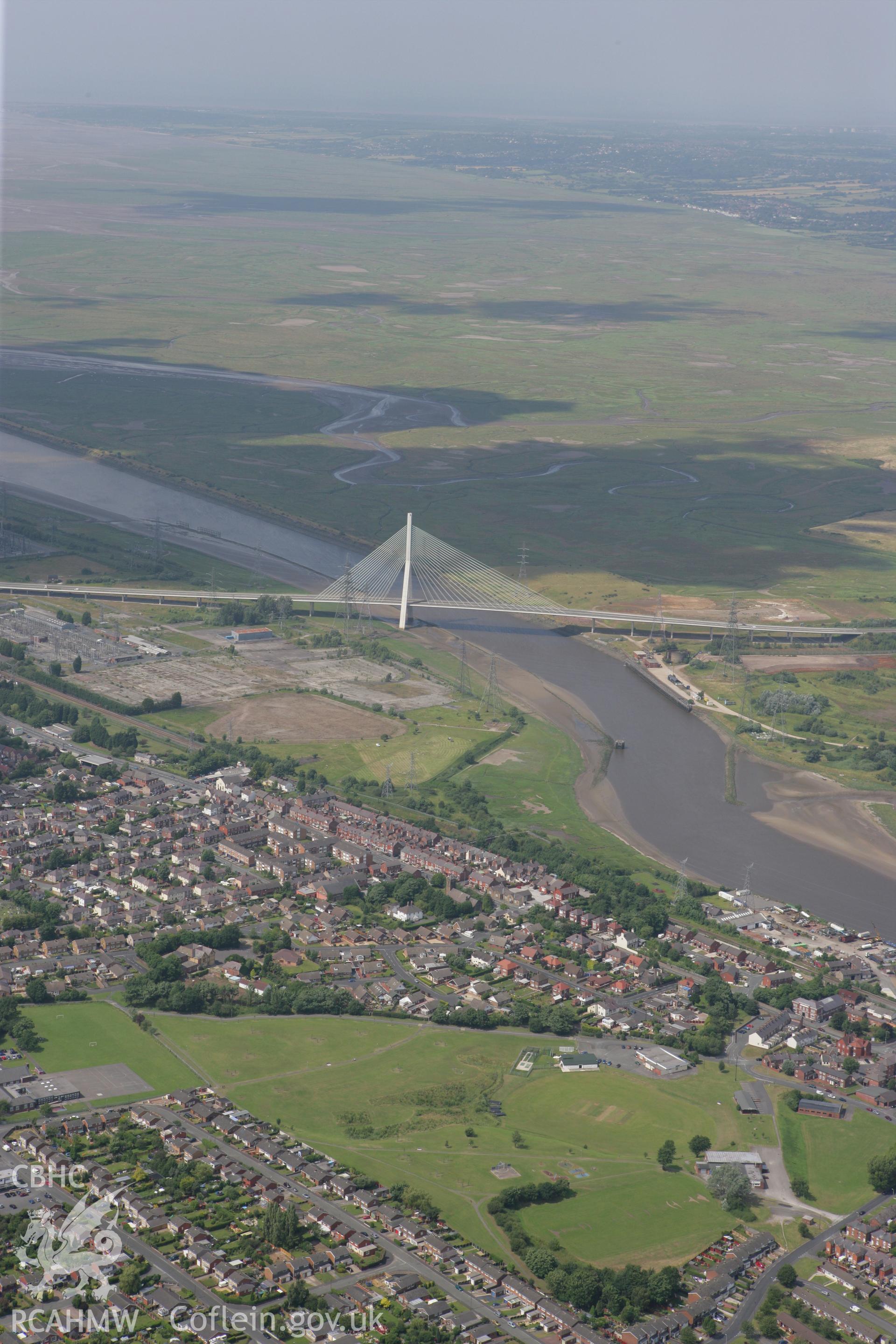 RCAHMW colour oblique photograph of Connah's Quay Road Bridge. Taken by Toby Driver on 01/07/2008.
