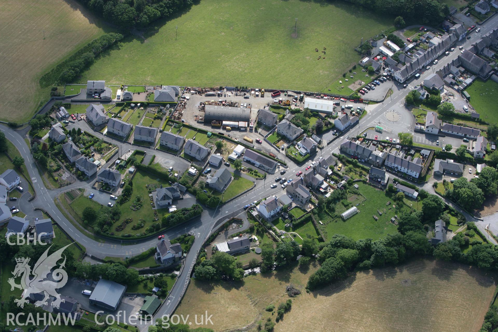 RCAHMW colour oblique photograph of Chwilog village. Taken by Toby Driver on 13/06/2008.