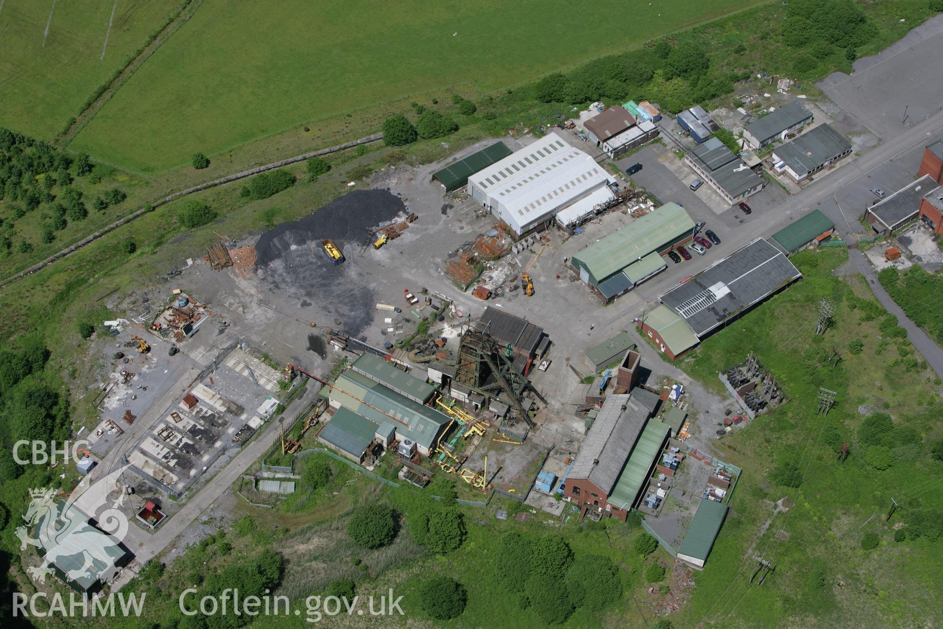 RCAHMW colour oblique photograph of Tower Colliery Headframe and Engine House, prior to demolition. Taken by Toby Driver on 09/06/2008.