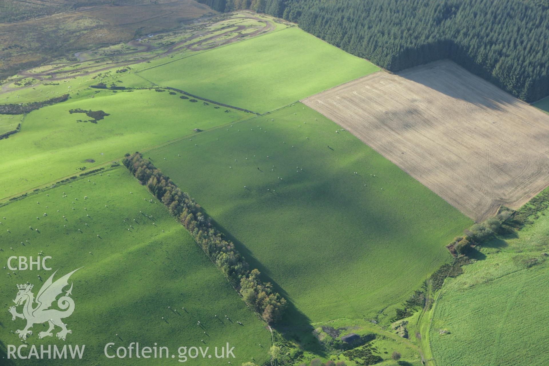 RCAHMW colour oblique photograph of St Gwynno Forest, defended enclosure and early roadway. Taken by Toby Driver on 16/10/2008.