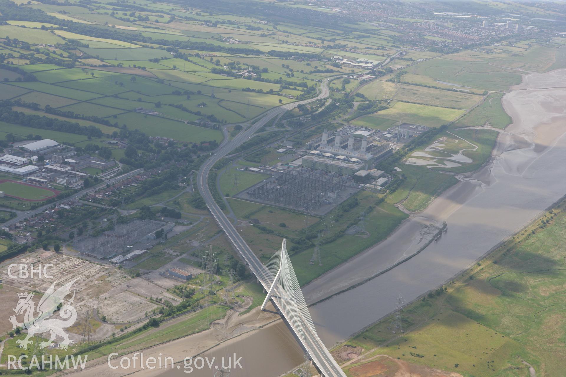 RCAHMW colour oblique photograph of Connah's Quay Road Bridge. Taken by Toby Driver on 01/07/2008.