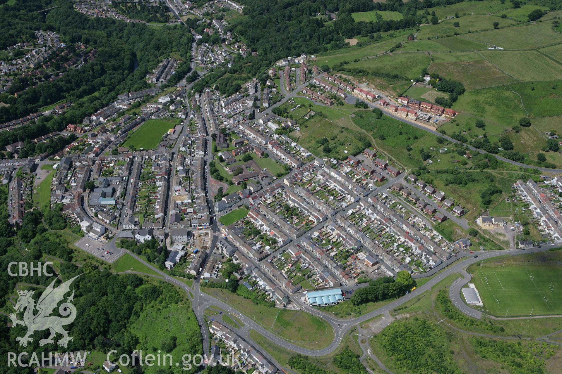 RCAHMW colour oblique photograph of Treharris, view from the east. Taken by Toby Driver on 21/07/2008.