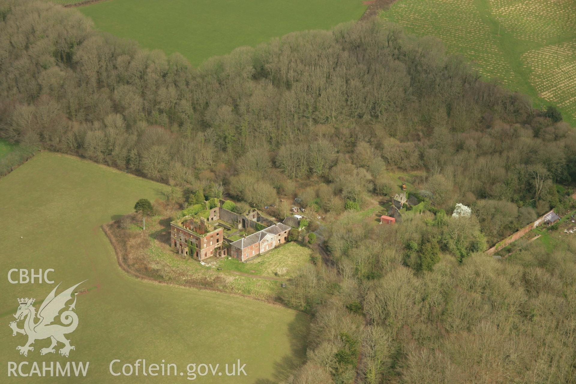 RCAHMW colour oblique aerial photograph of Iscoed Mansion Taken on 16 March 2007 by Toby Driver