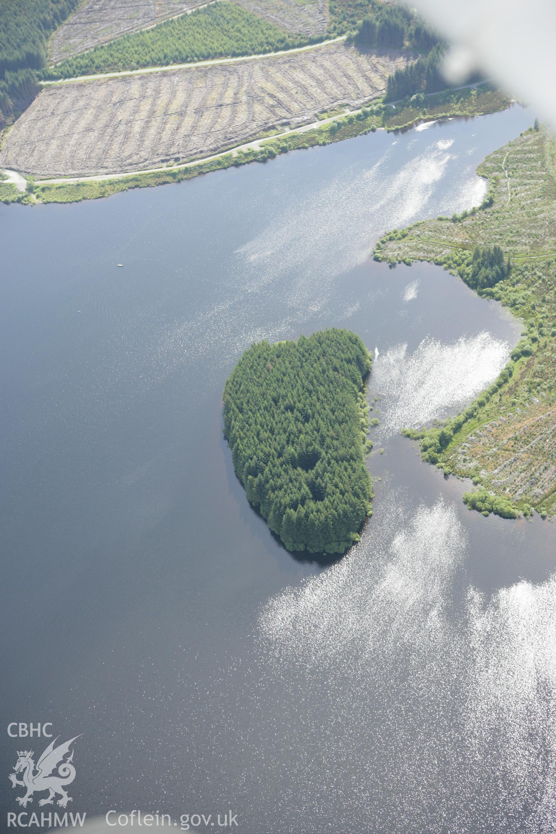 RCAHMW colour oblique aerial photograph showing landscape of Llyn Brenig. Taken on 31 July 2007 by Toby Driver