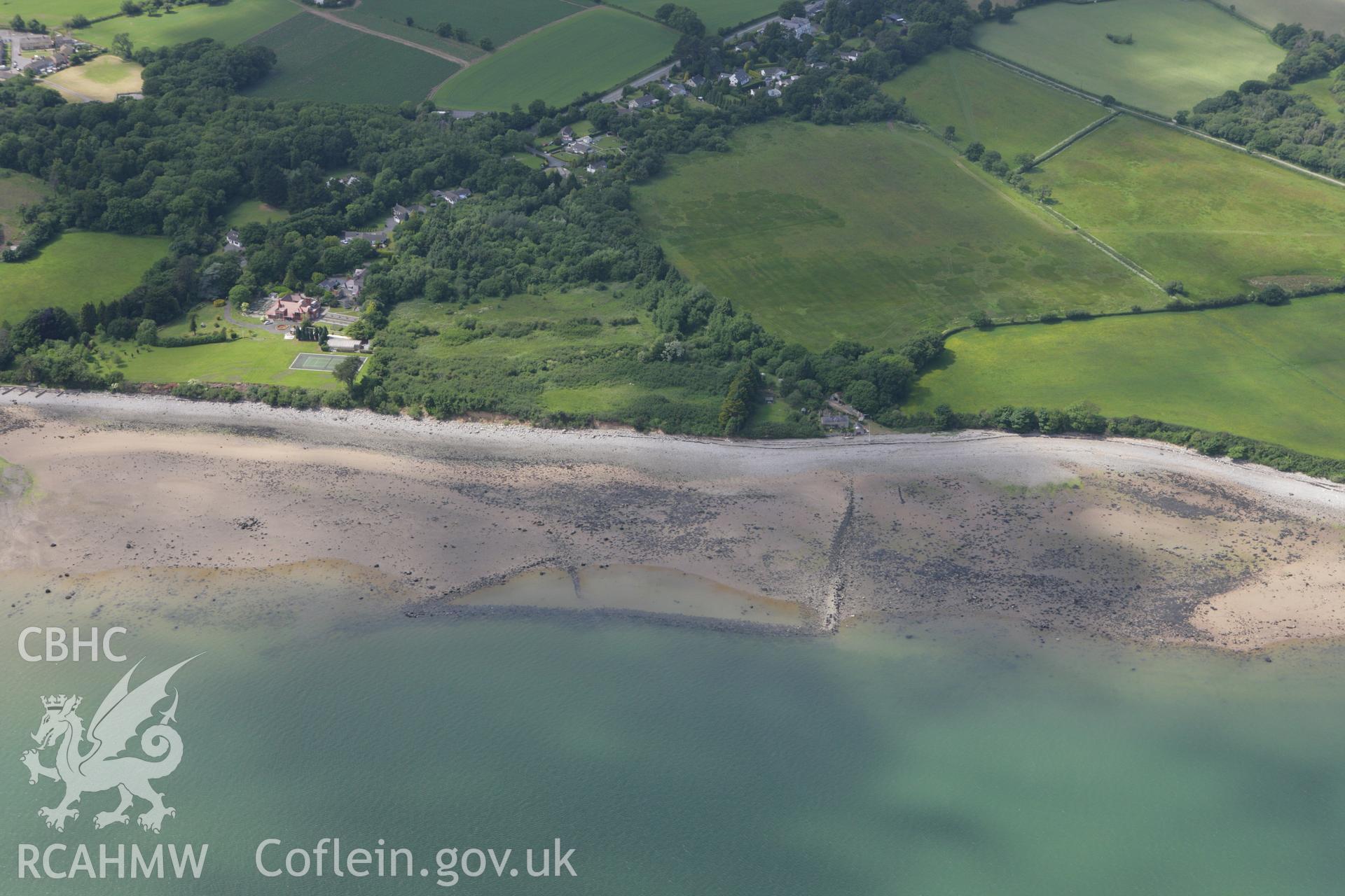RCAHMW colour oblique photograph of Gored-Bach Fish Trap. Taken by Toby Driver on 13/06/2008.