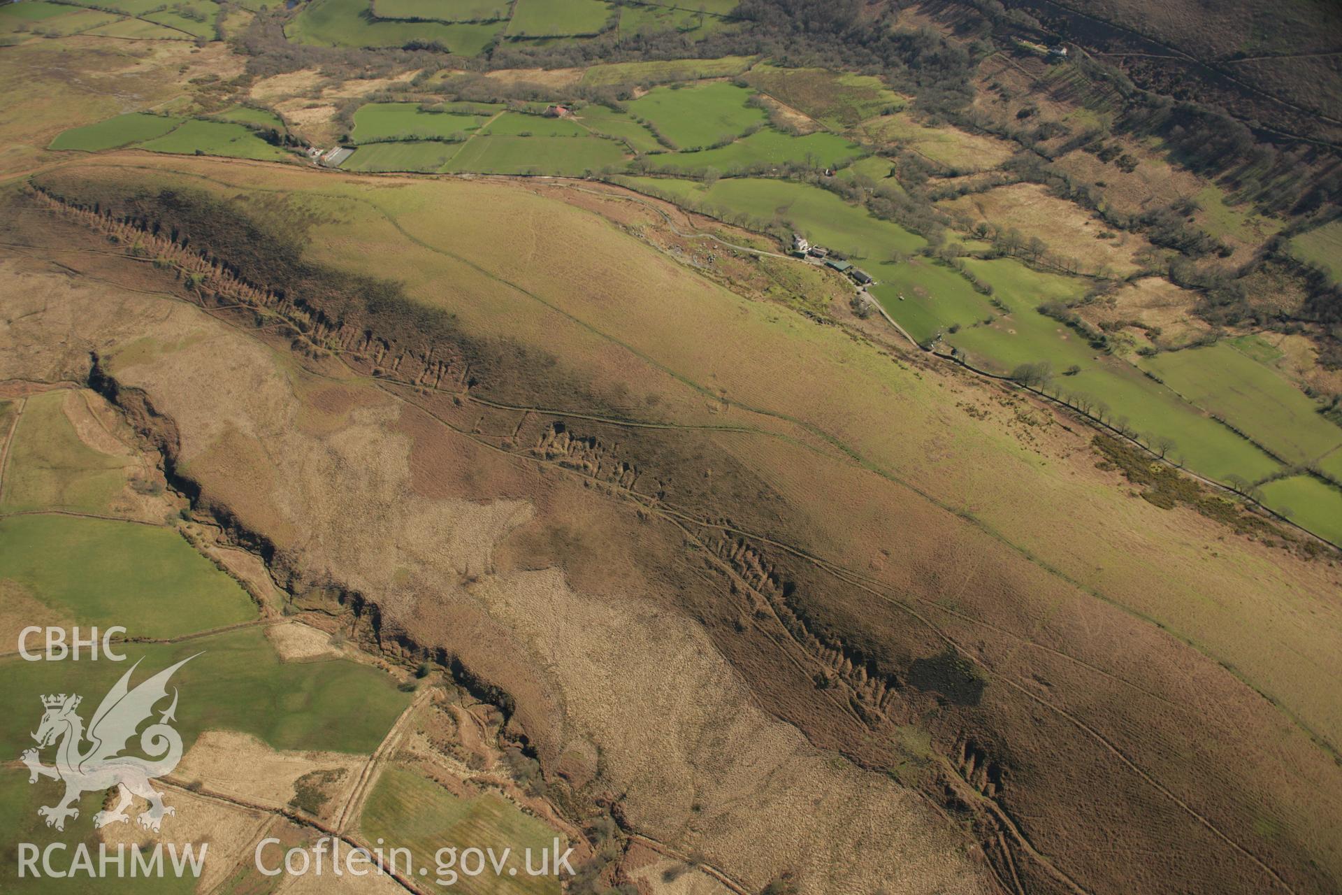 RCAHMW colour oblique aerial photograph of Twyn Tyle Platforms and nearby quarries. Taken on 21 March 2007 by Toby Driver