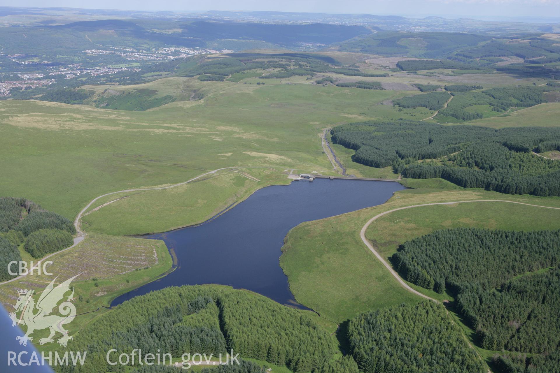 RCAHMW colour oblique aerial photograph of Rhondda Fach Water Scheme, Pontypridd Water Works Company. Taken on 30 July 2007 by Toby Driver