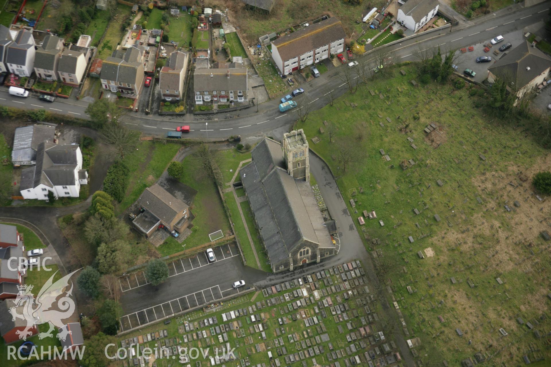 RCAHMW colour oblique aerial photograph of St Samlet's Church, Llansamlet. Taken on 16 March 2007 by Toby Driver
