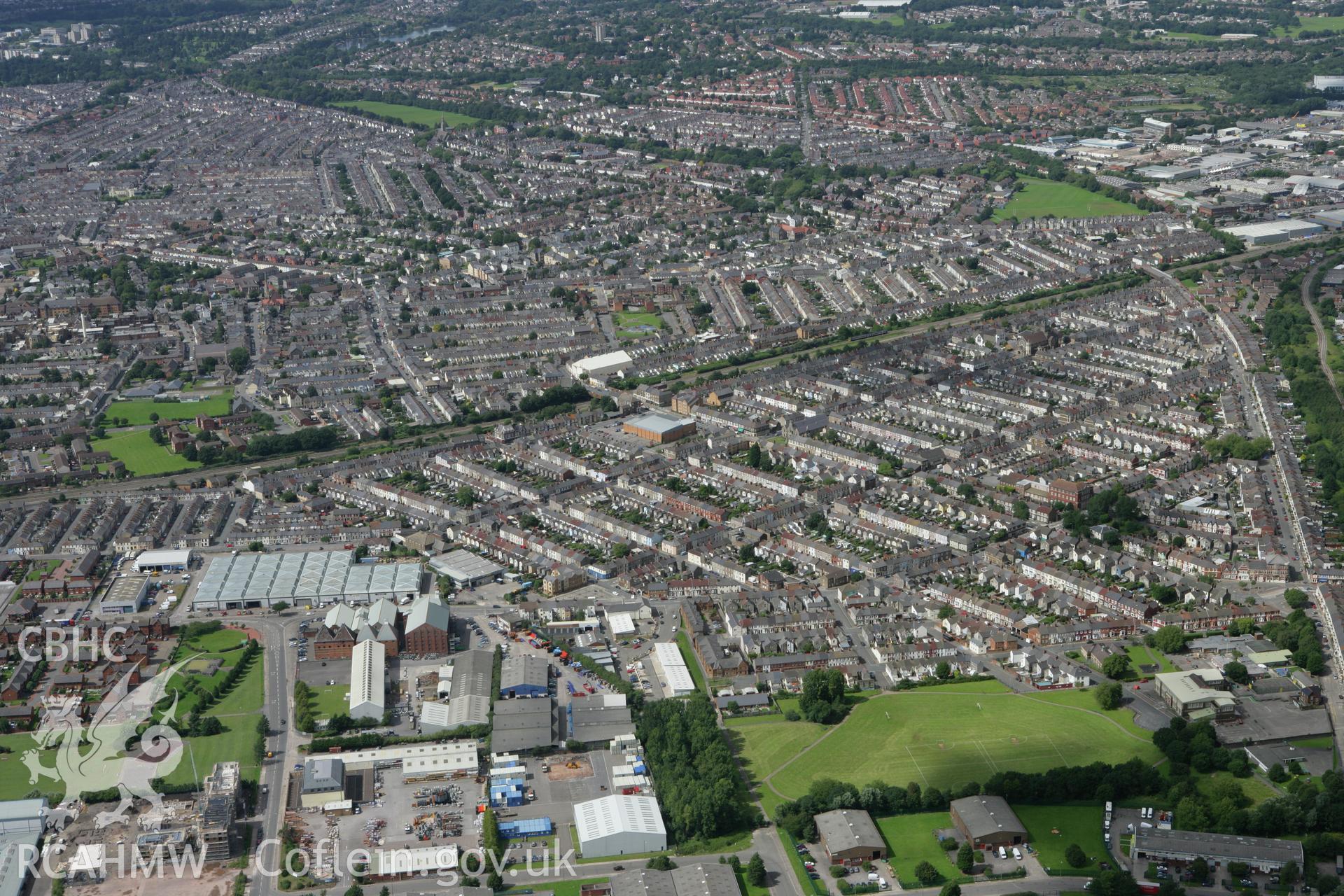 RCAHMW colour oblique aerial photograph showing housing patterns of Splott. Taken on 30 July 2007 by Toby Driver