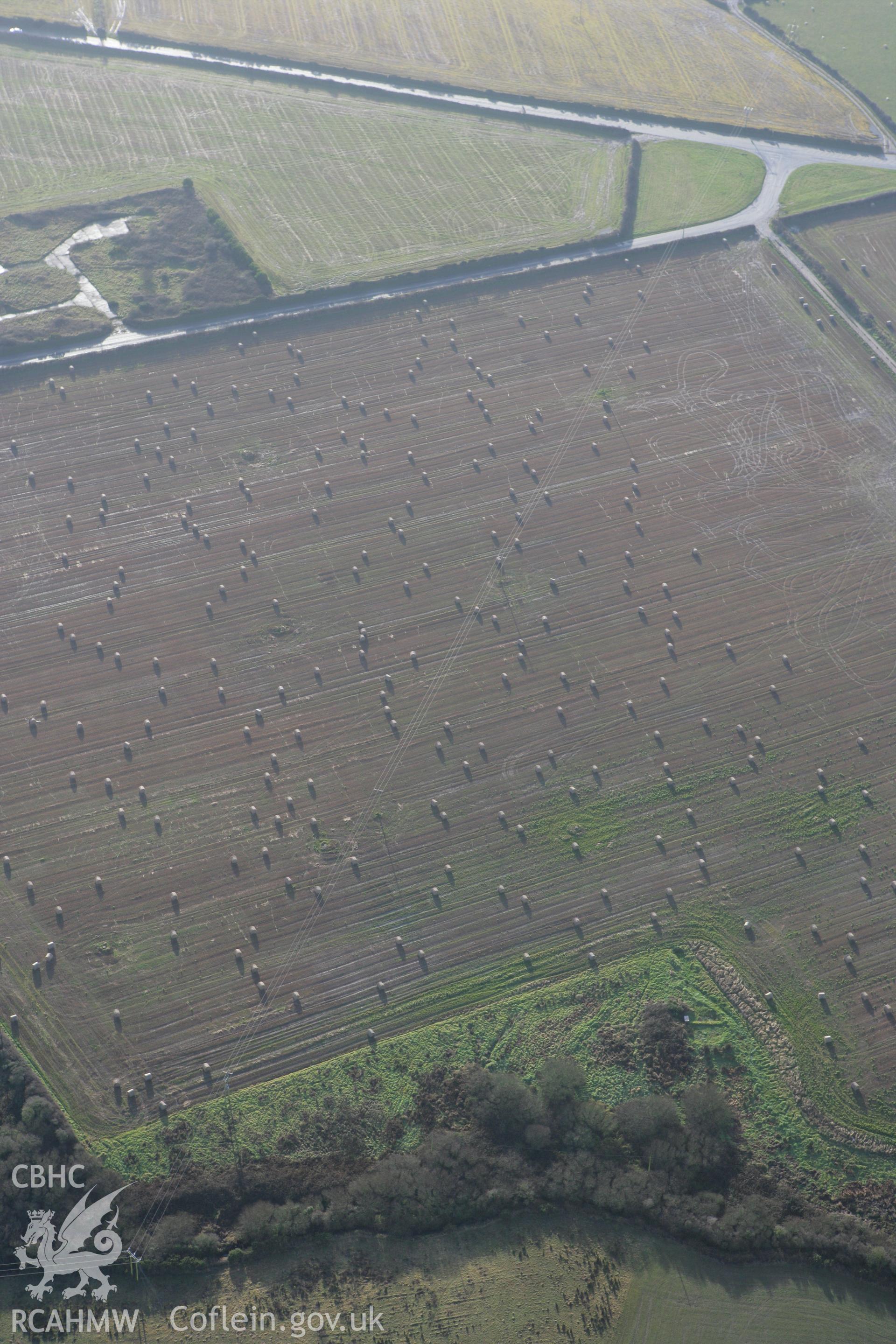 RCAHMW colour oblique photograph of fields to the south of Brawdy Airfield. Taken by Toby Driver on 15/12/2008.