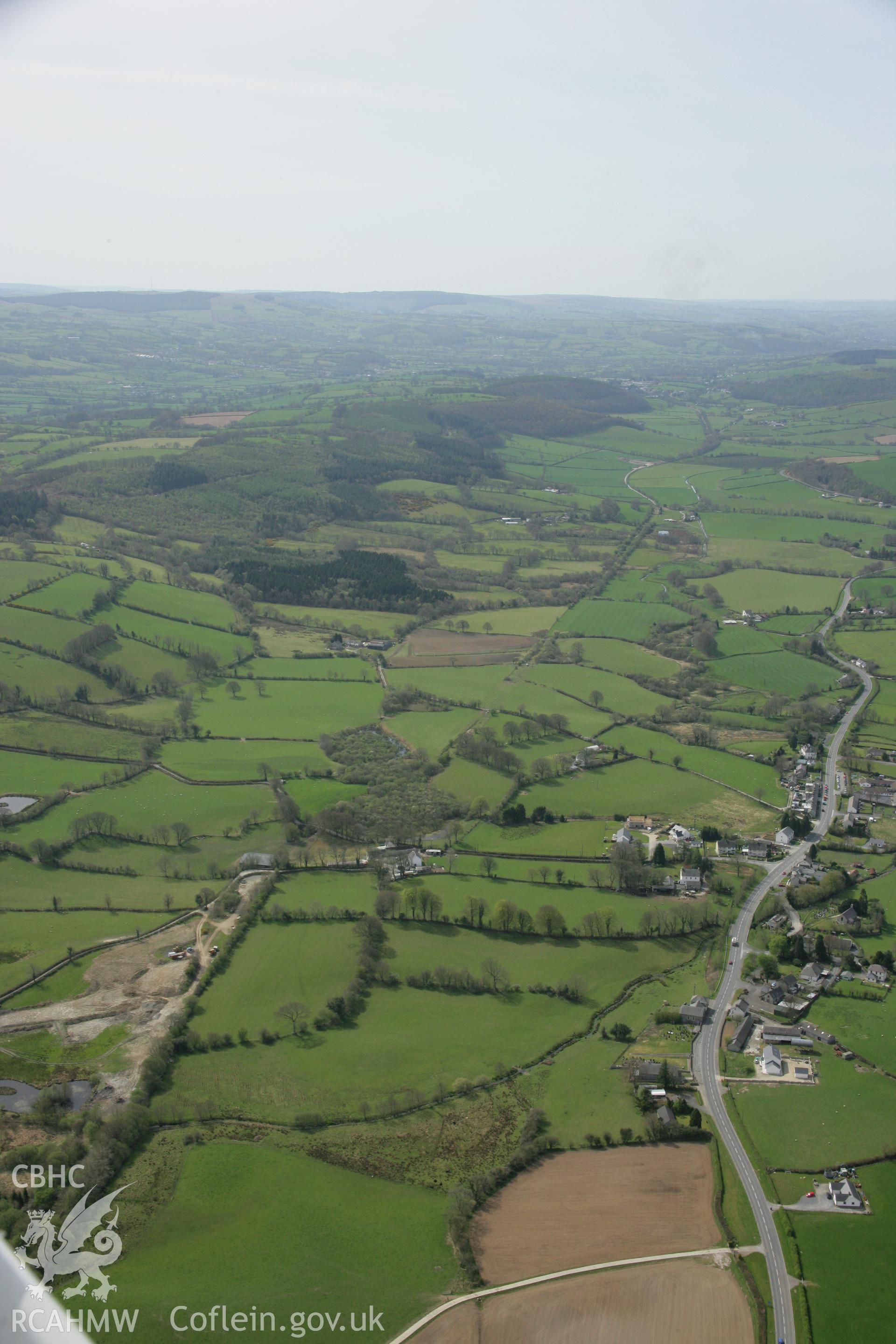 RCAHMW colour oblique aerial photograph of Ebeneser Welsh Independent Chapel, Llangybi. Taken on 17 April 2007 by Toby Driver