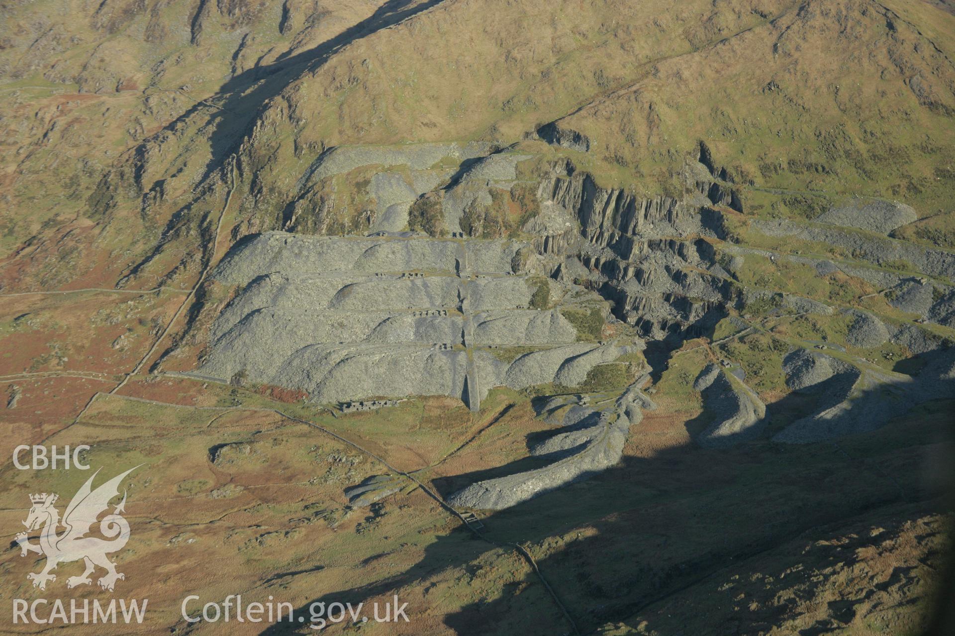 RCAHMW colour oblique aerial photograph of Gorseddau Slate Quarry. Taken on 25 January 2007 by Toby Driver