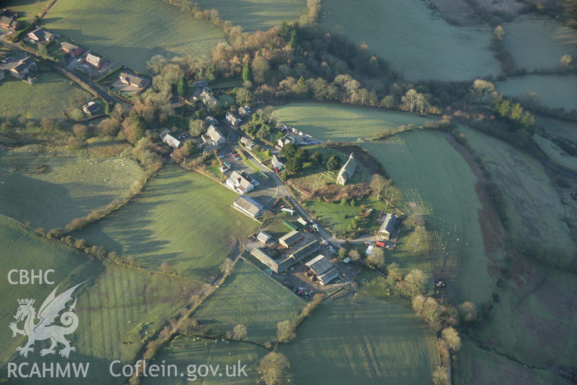 RCAHMW colour oblique aerial photograph of Llanfihangel-Yng-Ngwynfa,  landscape view. Taken on 25 January 2007 by Toby Driver