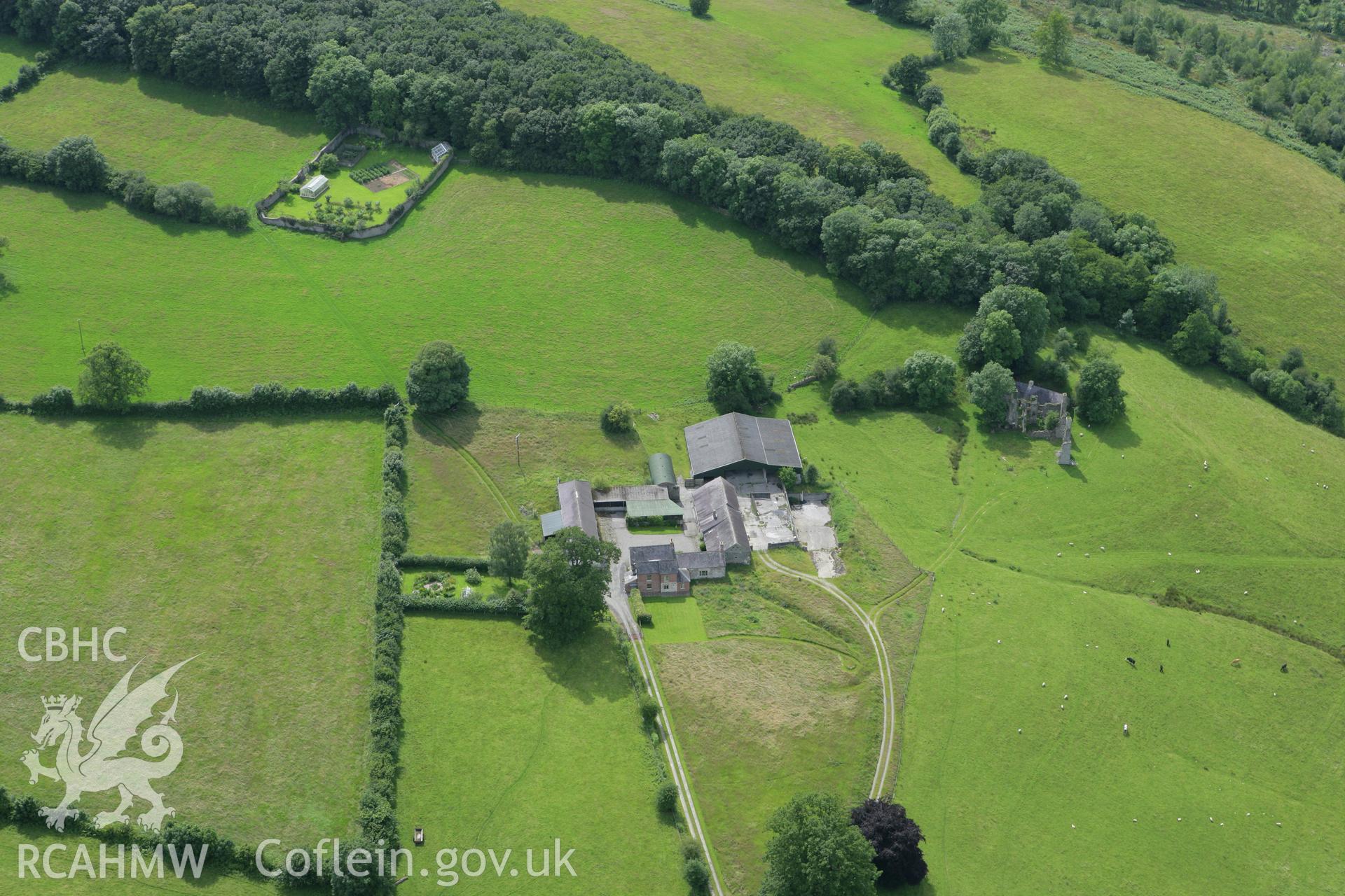 RCAHMW colour oblique aerial photograph of Llwynywormwood House and Garden. Taken on 09 July 2007 by Toby Driver