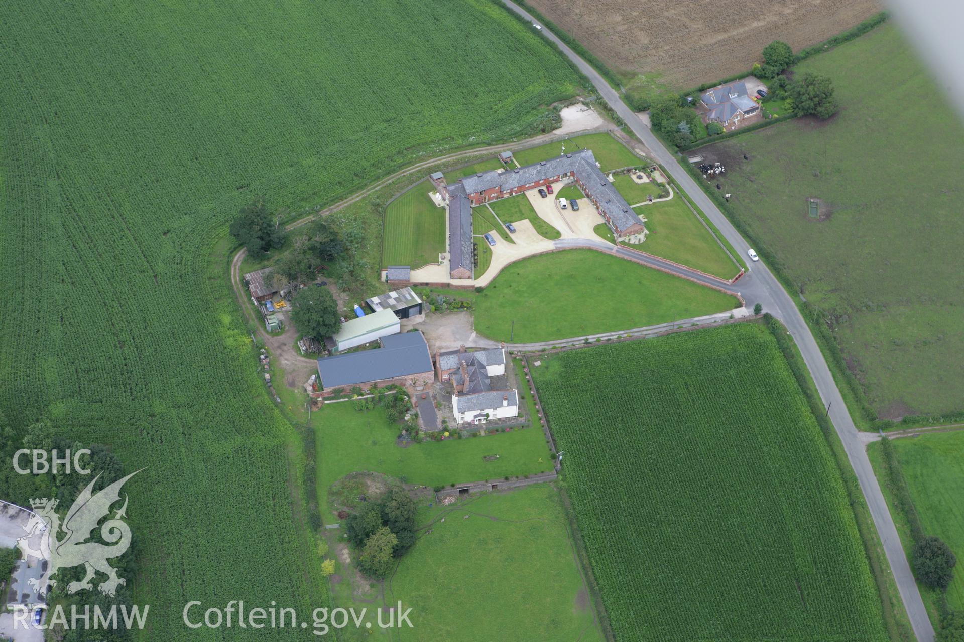 RCAHMW colour oblique aerial photograph of Borras Hall, Holt, Wrexham Taken on 24 July 2007 by Toby Driver