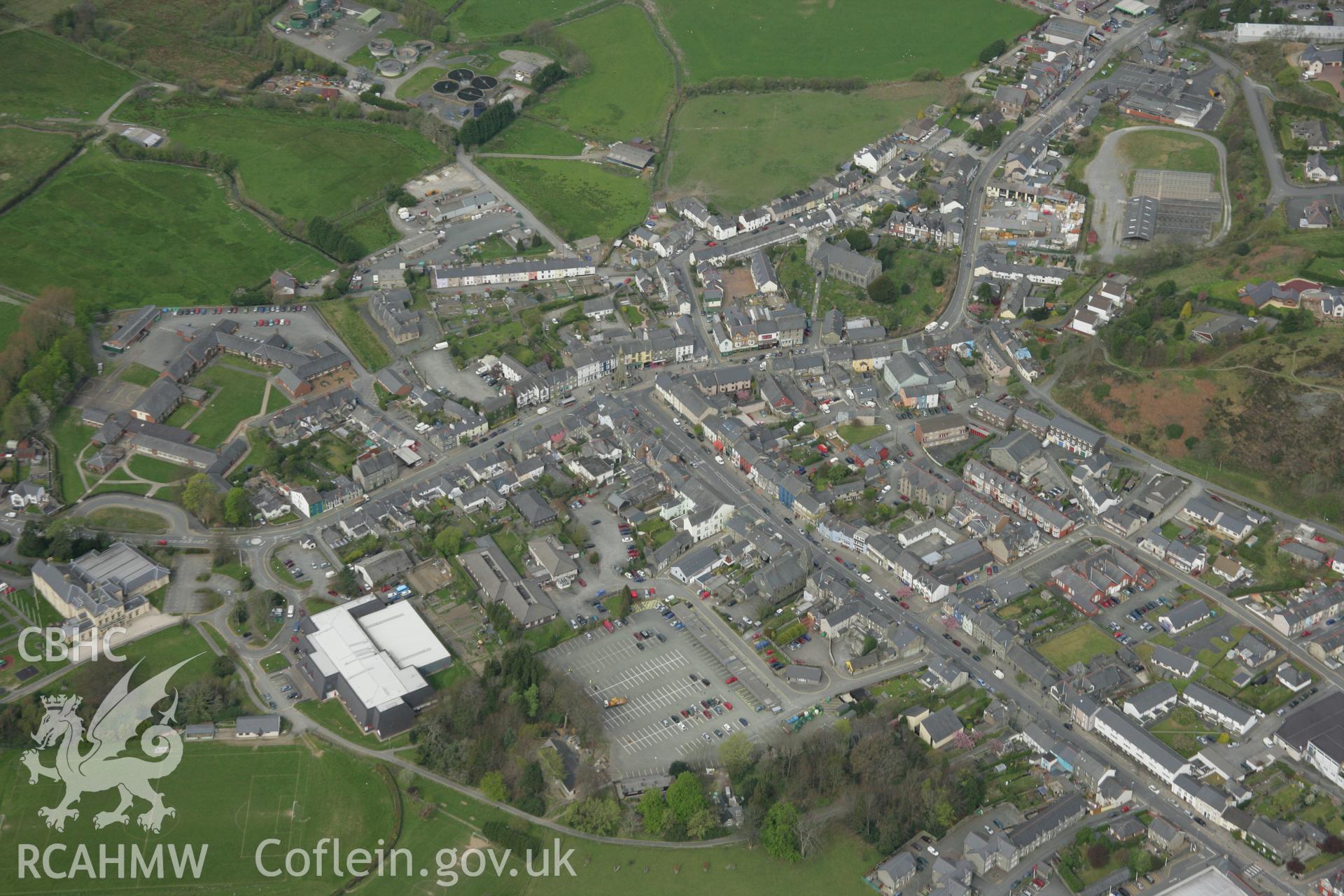 RCAHMW colour oblique aerial photograph of Machynlleth town. Taken on 17 April 2007 by Toby Driver