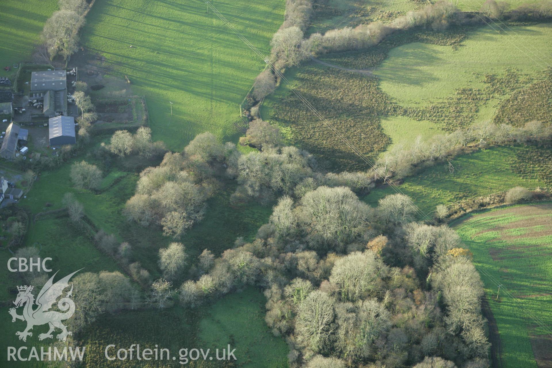 RCAHMW colour oblique photograph of Llangwathan castle mound. Taken by Toby Driver on 29/11/2007.