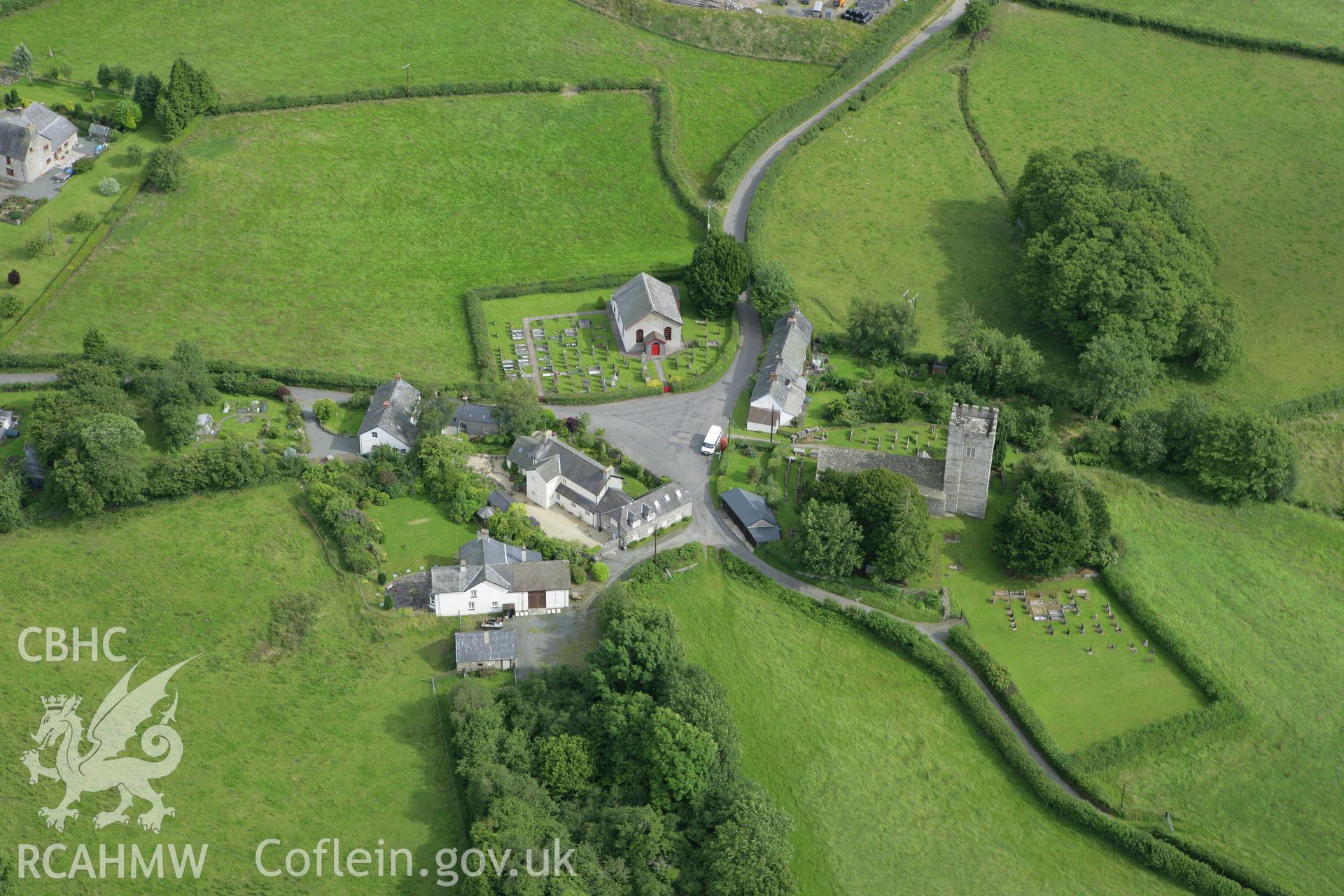 RCAHMW colour oblique aerial photograph of St Mary's Church, Crickadarn. Taken on 09 July 2007 by Toby Driver