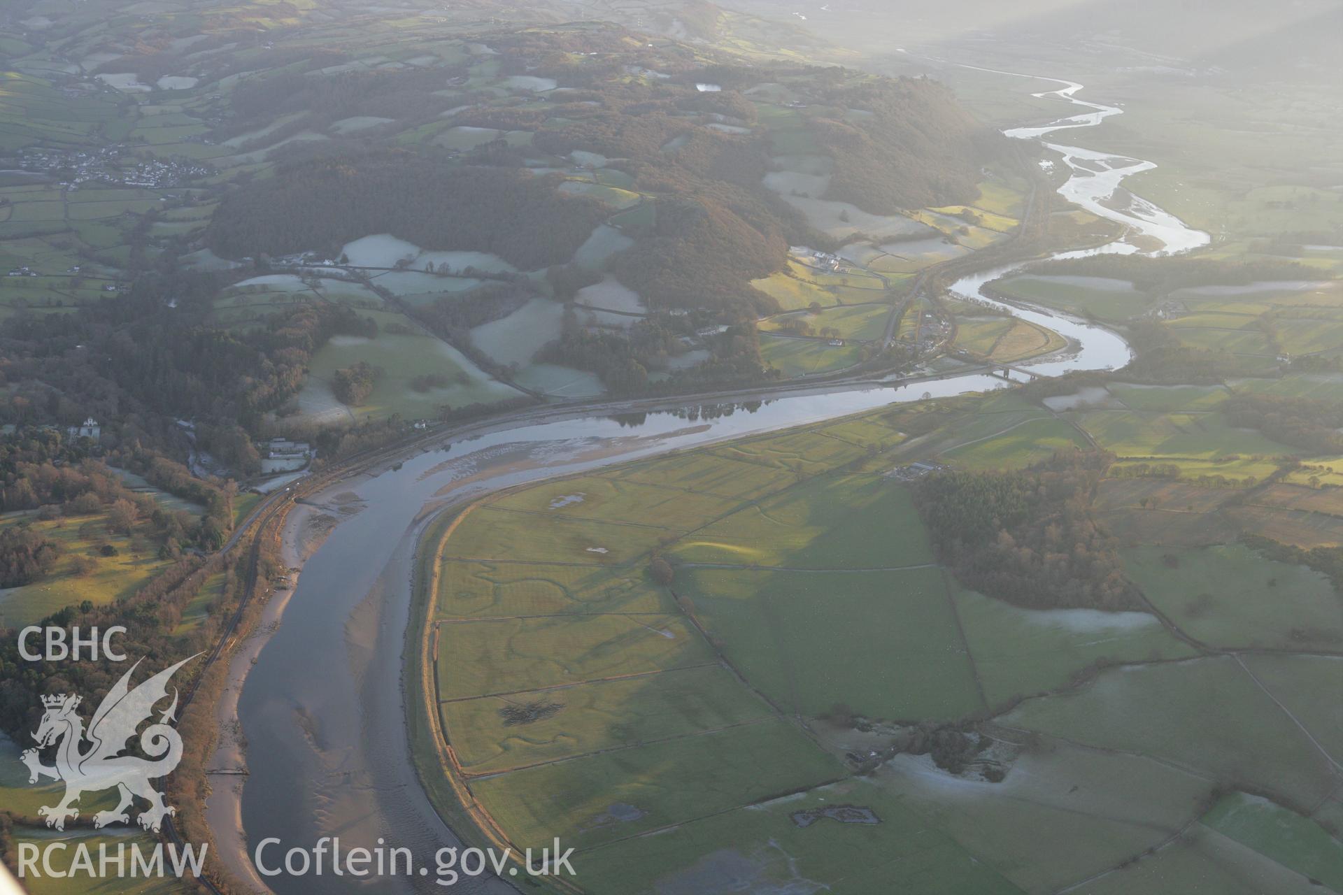 RCAHMW colour oblique photograph of Llwydfaen, site of the medieval township, showing landscape from the north. Taken by Toby Driver on 20/12/2007.