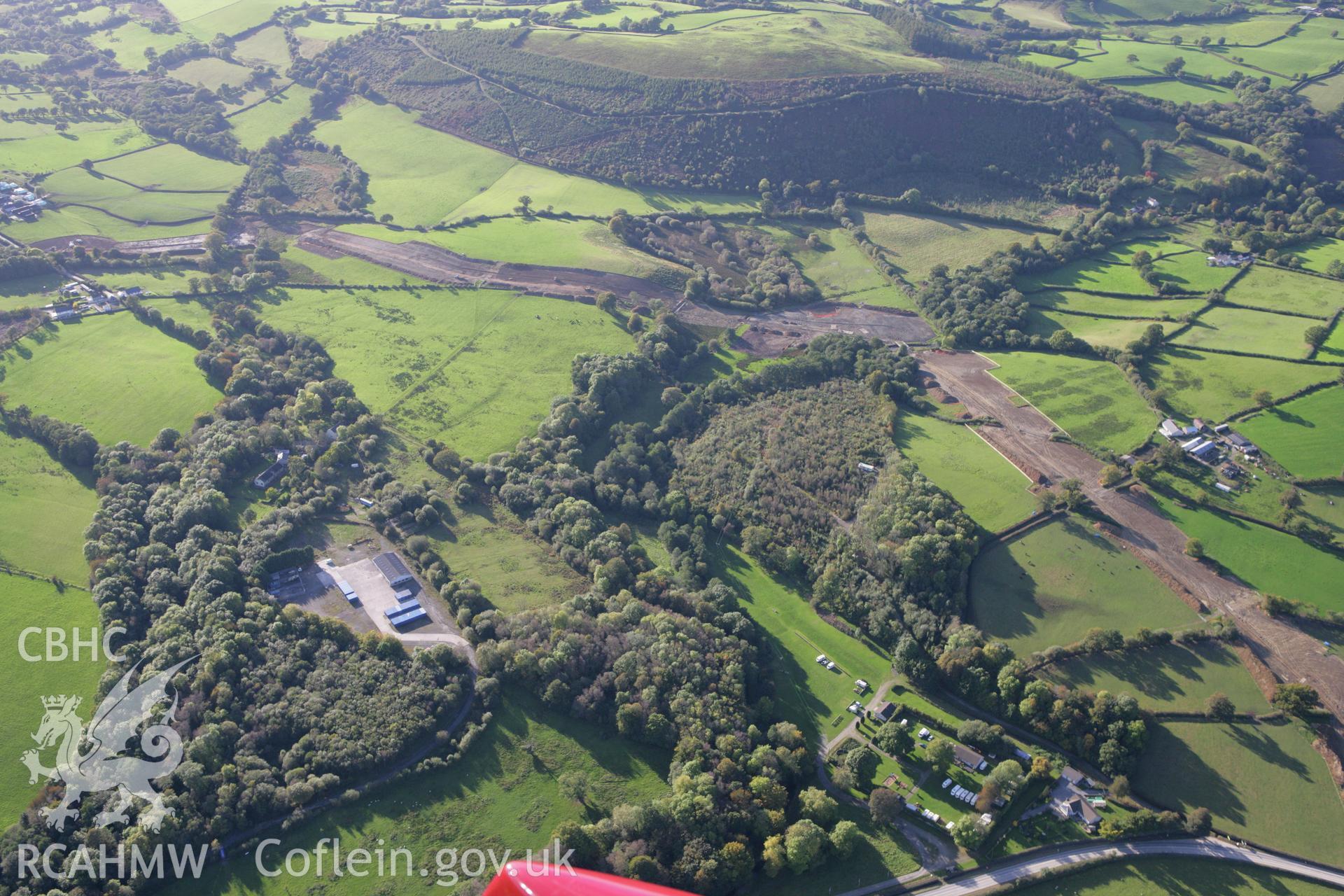 RCAHMW colour oblique photograph of Liquified Natural Gas pipeline at Aber-Marlais park. Taken by Toby Driver on 04/10/2007.