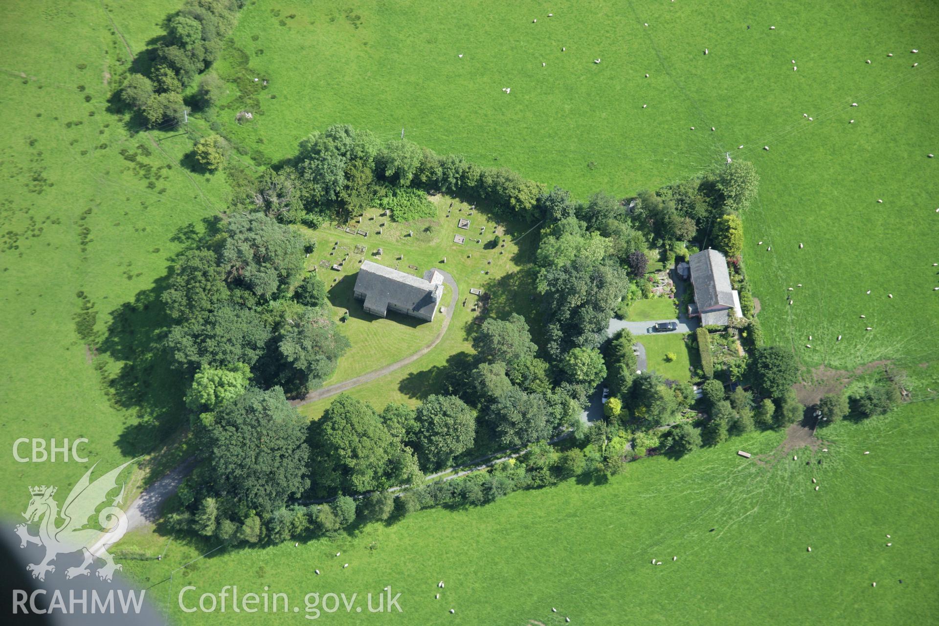 RCAHMW colour oblique aerial photograph of Llanlleonfel Church Taken on 09 July 2007 by Toby Driver