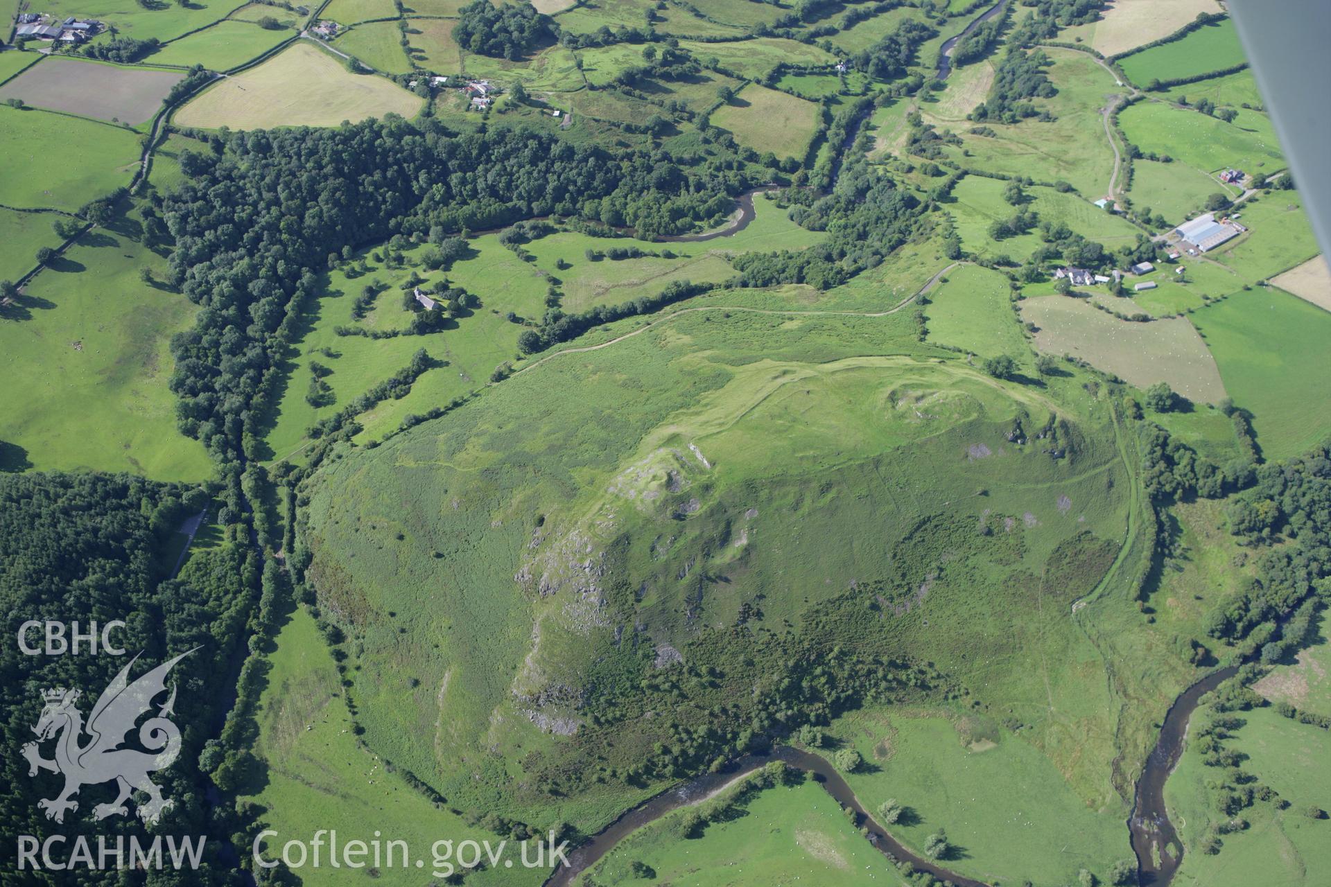 RCAHMW colour oblique aerial photograph of Cefnllys Castle. Taken on 08 August 2007 by Toby Driver