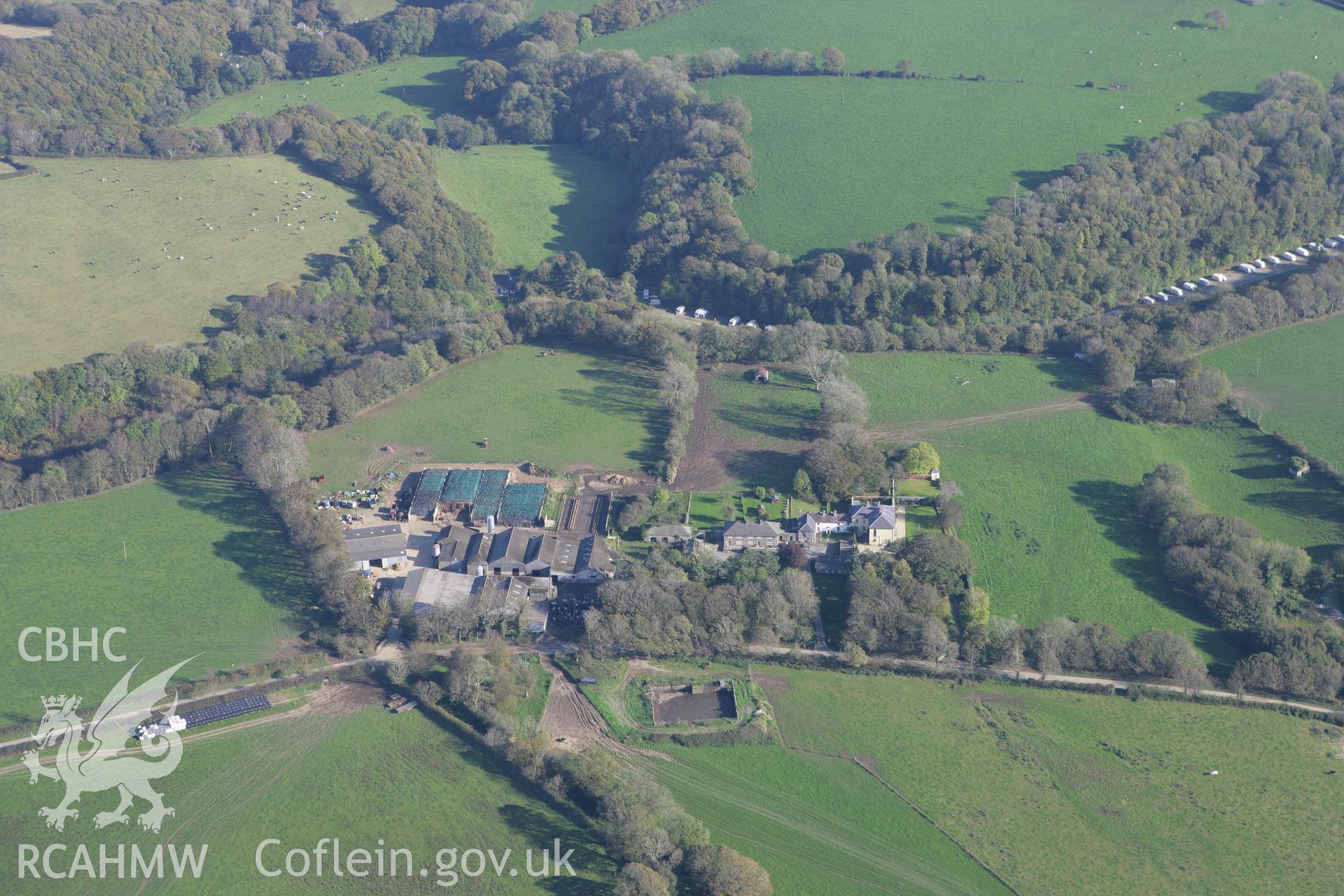 RCAHMW colour oblique photograph of Berry Hill, Nevern, from the W. Taken by Toby Driver on 23/10/2007.