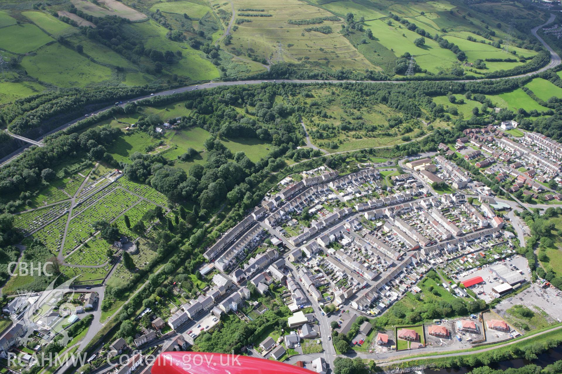 RCAHMW colour oblique aerial photograph of Aberfan viewed from the east. Taken on 30 July 2007 by Toby Driver