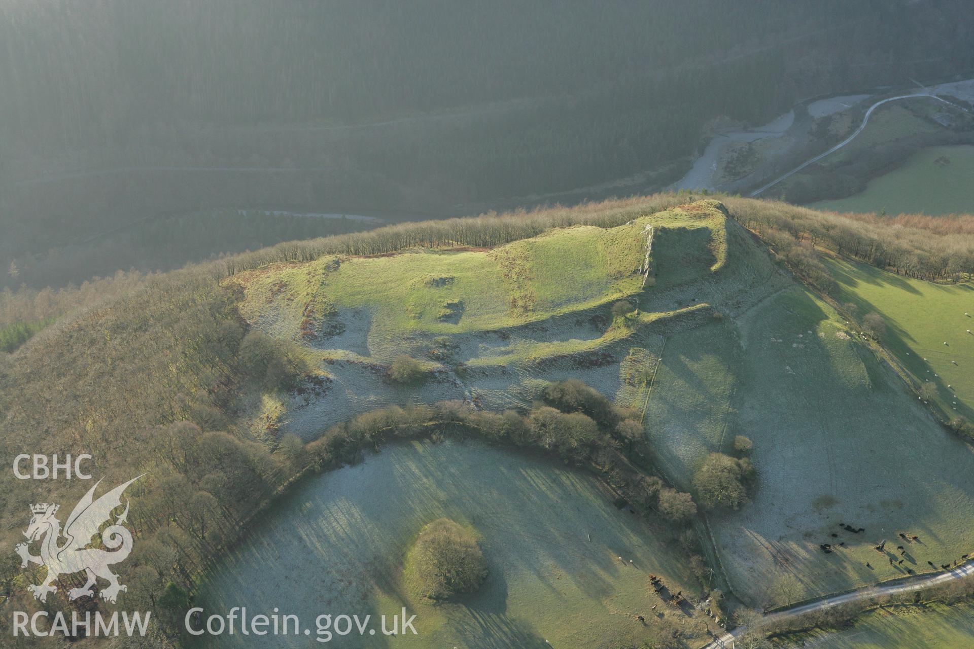 RCAHMW colour oblique photograph of Castell Grogwynion hillfort. Taken by Toby Driver on 20/12/2007.
