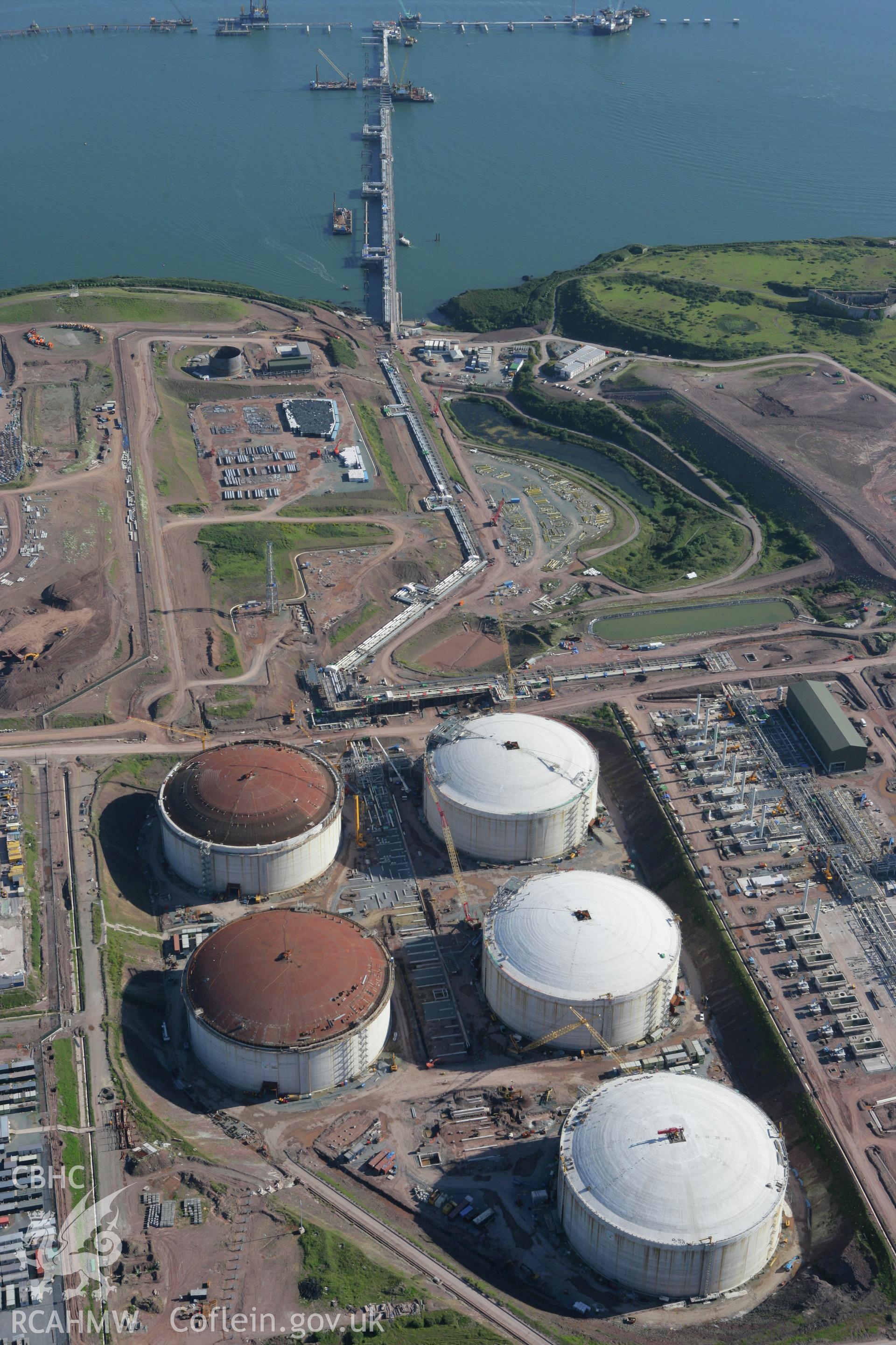 RCAHMW colour oblique aerial photograph of Esso South Hook Oil Refinery and liquid natural gas facility, Milford Haven. Taken on 30 July 2007 by Toby Driver