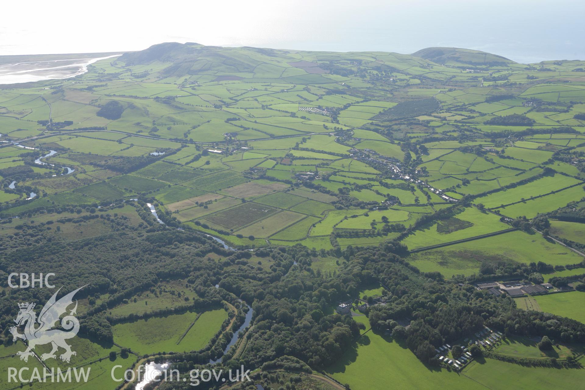 RCAHMW colour oblique aerial photograph showing landscape to the west of Peniarth Country House Garden, Llanegryn. Taken on 06 September 2007 by Toby Driver