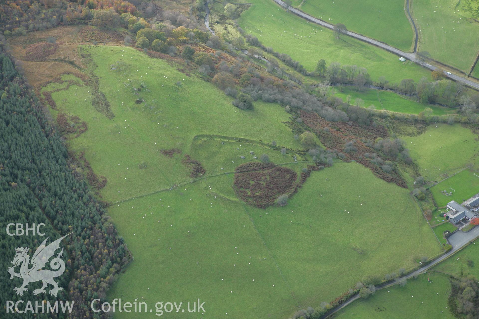 RCAHMW colour oblique photograph of Cefn Ddwysarn Camp, hillfort. Taken by Toby Driver on 30/10/2007.