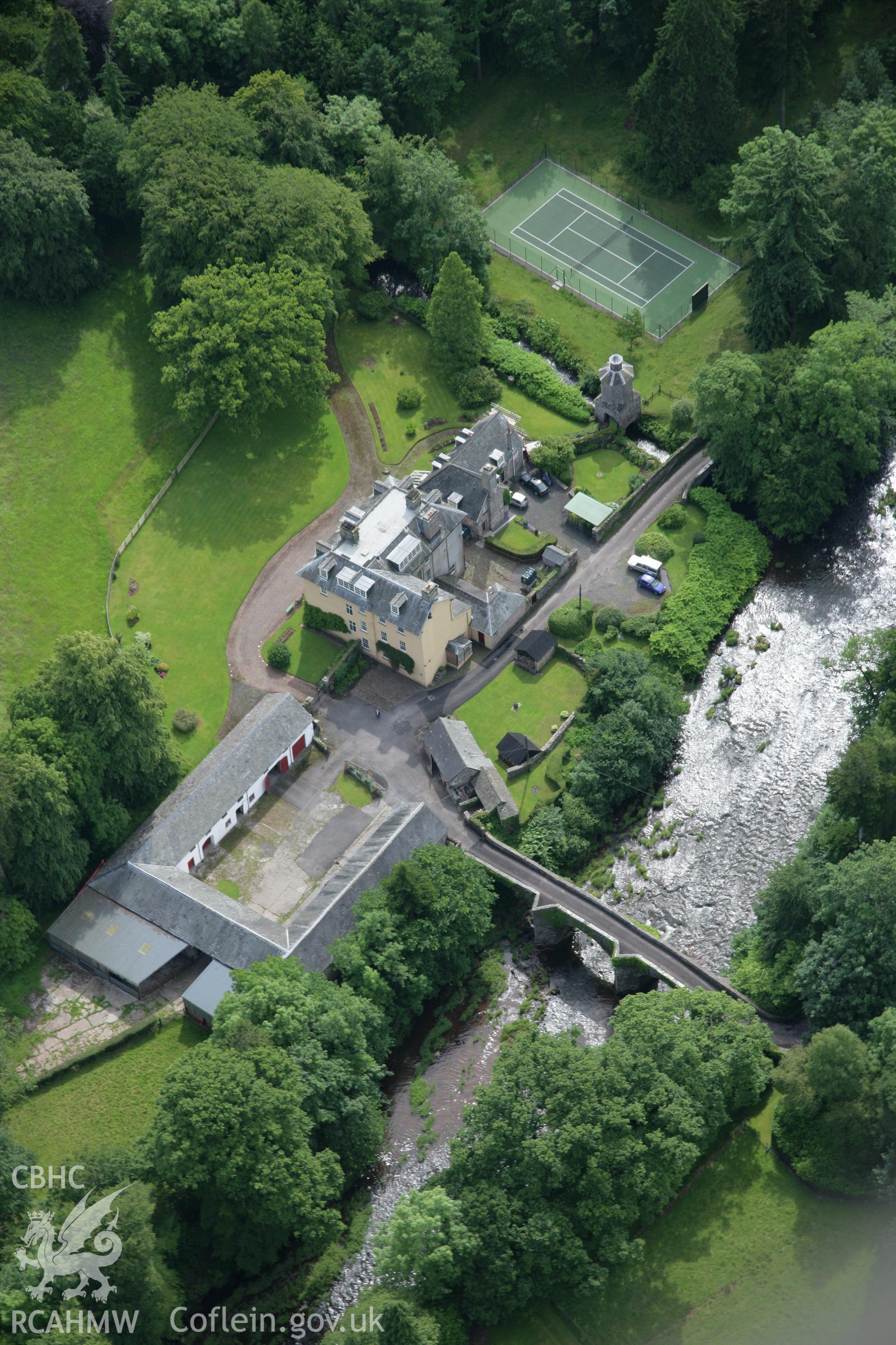 RCAHMW colour oblique aerial photograph of Abercamlais Mansion, Trallong. Taken on 09 July 2007 by Toby Driver