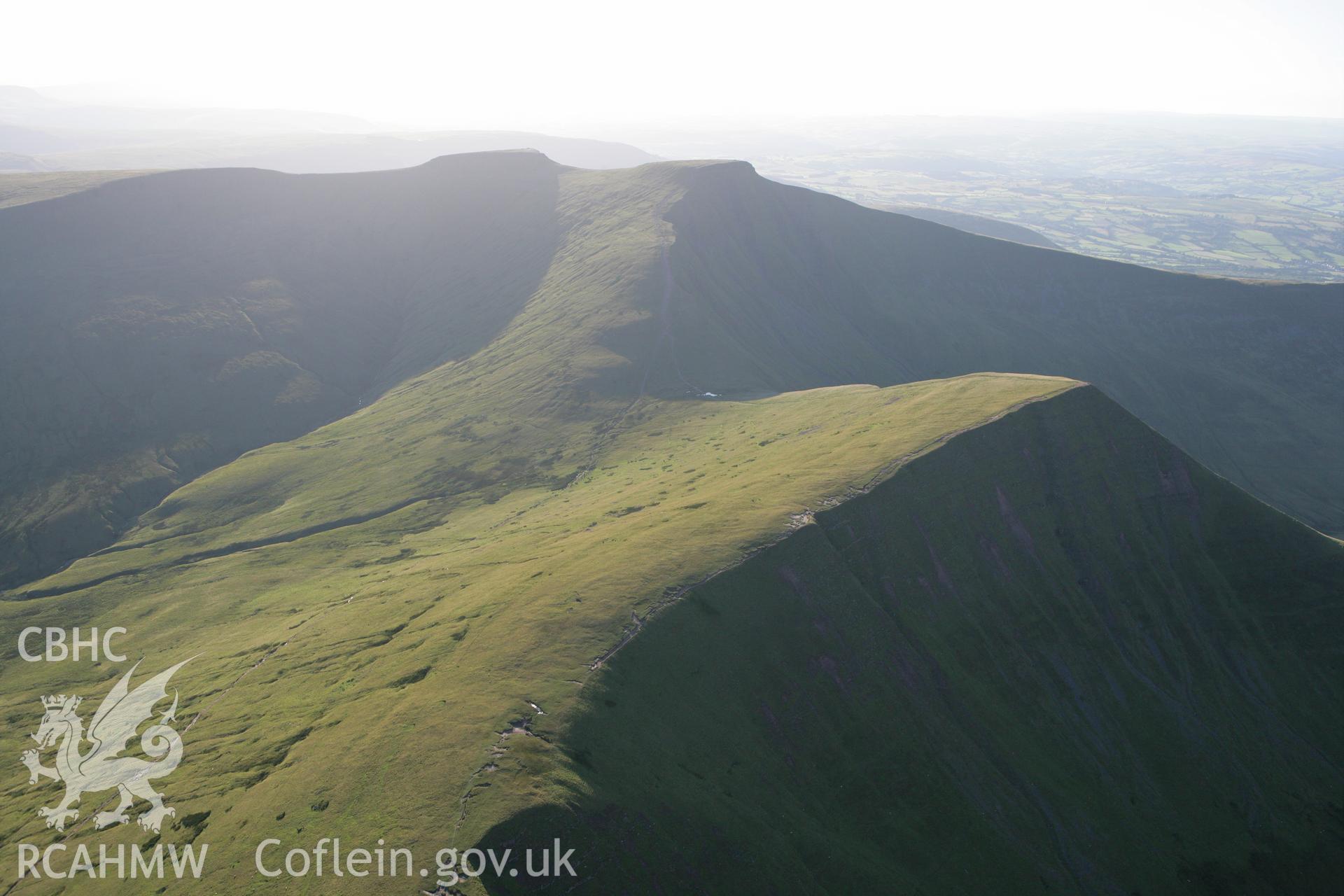 RCAHMW colour oblique aerial photograph of Corn Du and Pen y Fan, Brecon Beacons. Taken on 08 August 2007 by Toby Driver