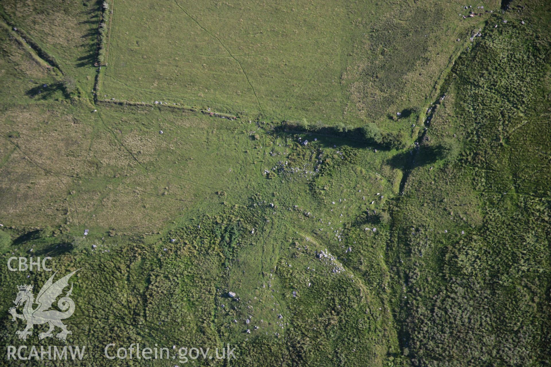 RCAHMW colour oblique aerial photograph of Pant-y-Boldau East deserted settlement. Taken on 08 August 2007 by Toby Driver